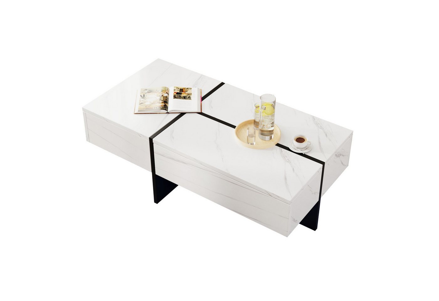 Merax Couchtisch, hochglanz mit drei Schubladen, Wohnzimmertisch, Beistelltisch