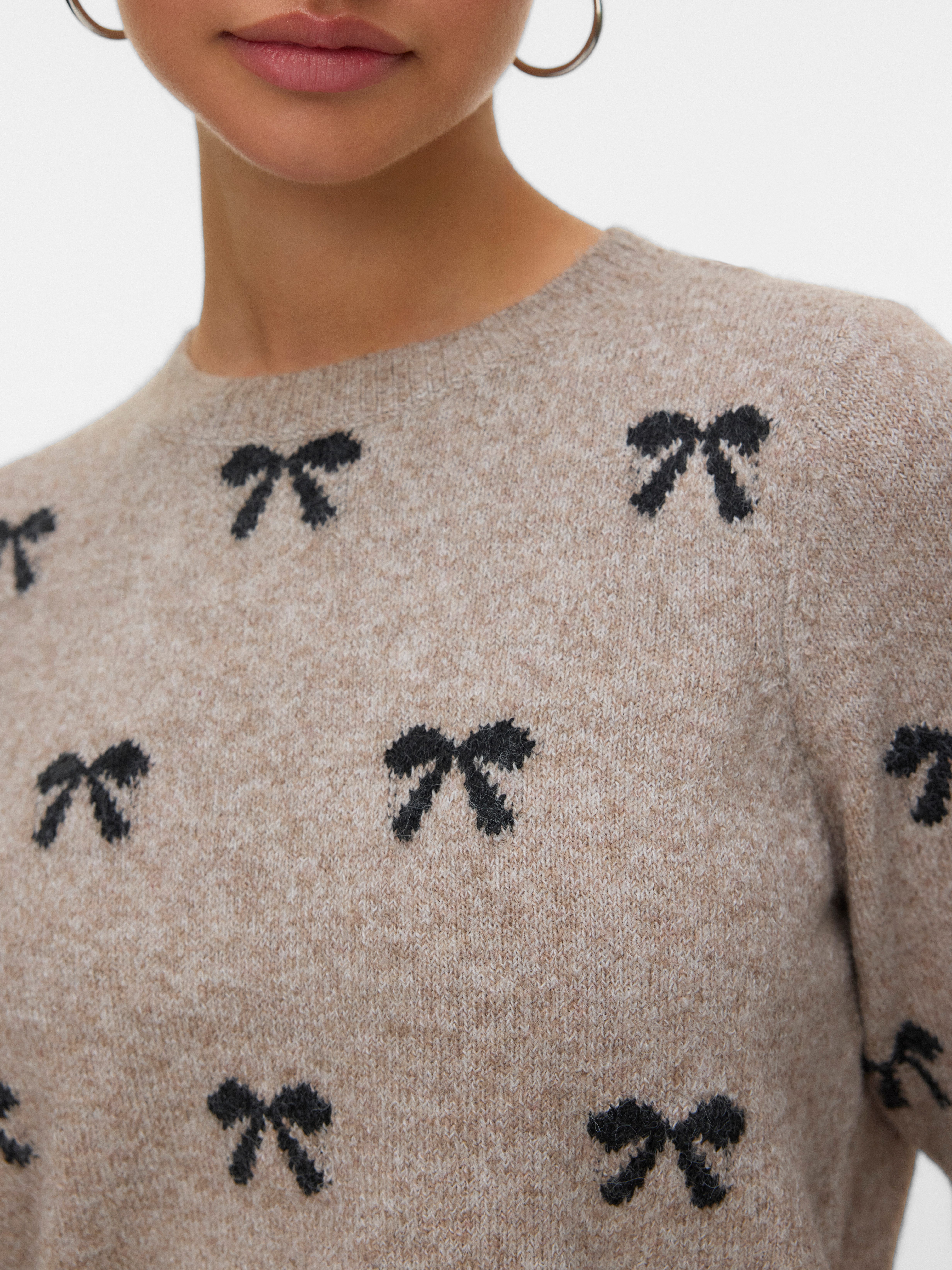Vero Moda Kurzarmpullover VMDOFFY INTARSIA 2/4 O-NK PULLOV GA NOOS Materialmix, Stretch, regular fit