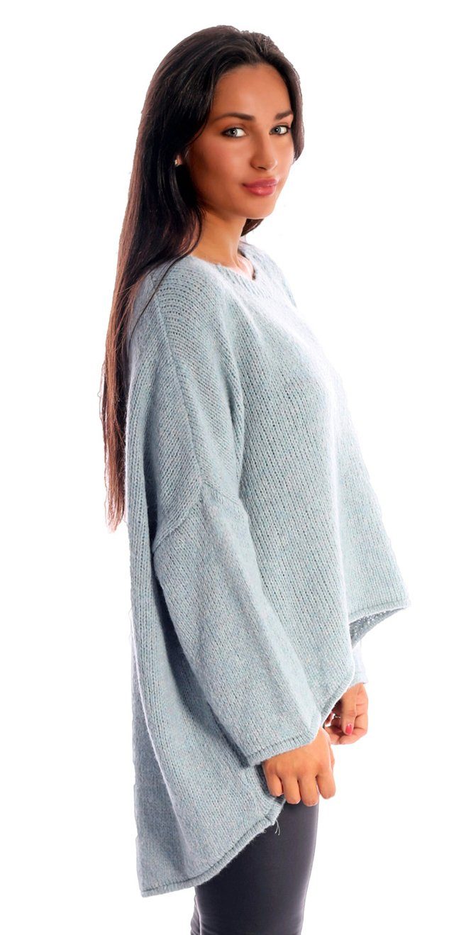 lang Hinten Moda im kurz Vorne Oversize Hellblau Charis Look Pullover Strickpullover