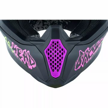 Broken Head Motocrosshelm Freakzone Schwarz-Pink-Grün + MX-Brille Pink (Mit MX-Brille), Mit verrücktem Clown-Design