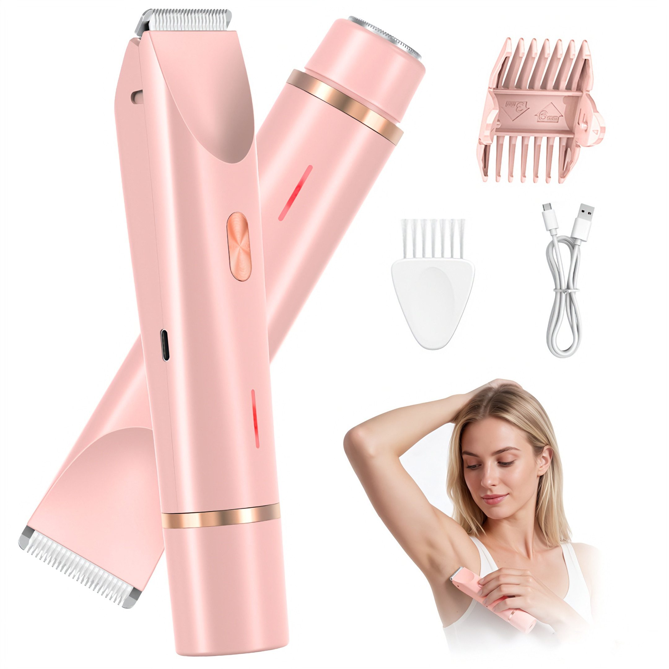inschimmer Haarentferner-Set 2-in-1 Elektrischer Rasierer Damen Bikinitrimmer für Gesicht Körper