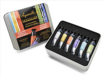 SENNELIER Kreativset l'Aquarelle Extra-Fine Aquarellfarben Pastels 6 Metallics Selection, (6-tlg., 6 Tuben á 10ml), in Metallbox