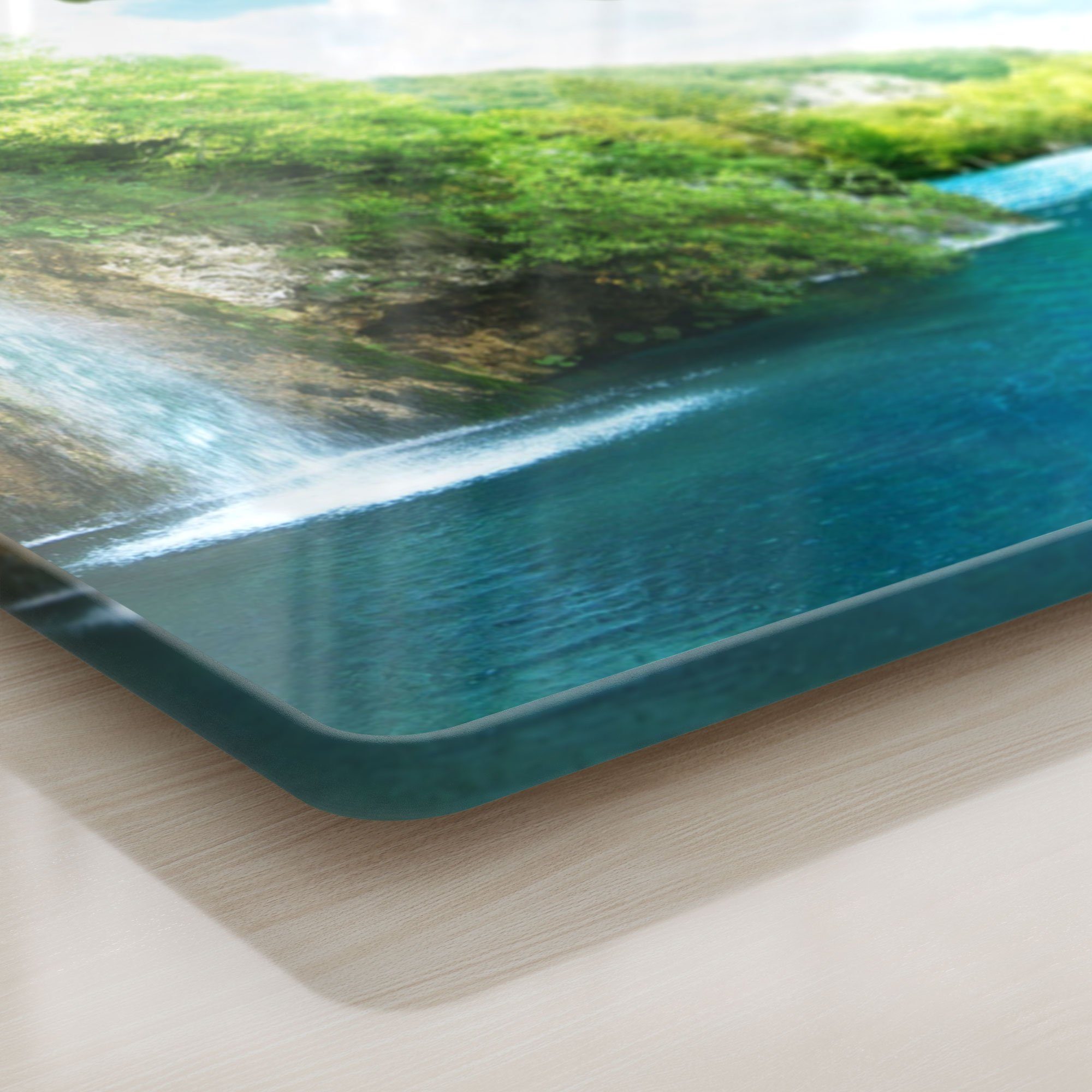 'Wasserfall im grünen Frühstücksbrett Schneideplatte Platte Schneidebrett Glas, Wald', DEQORI