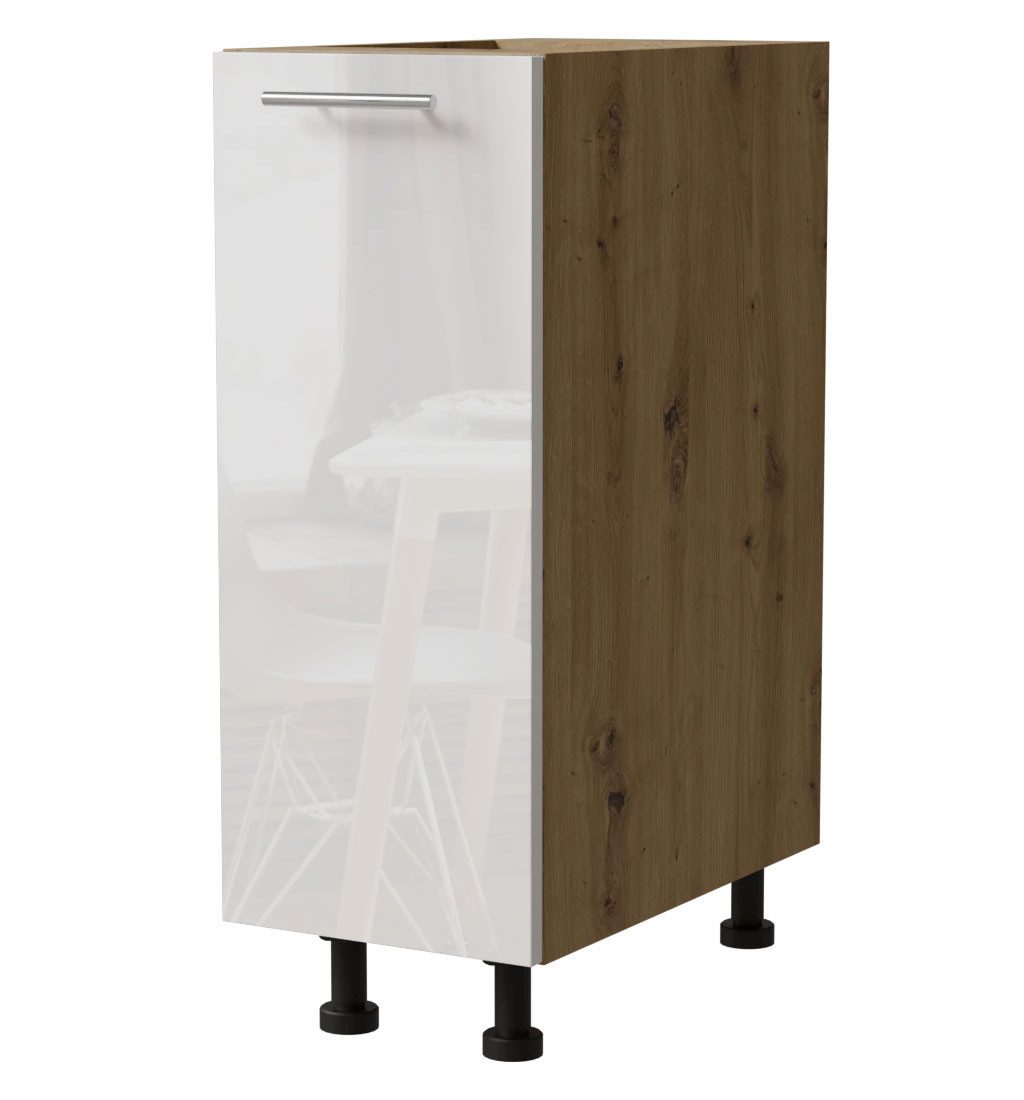 Feldmann-Wohnen Unterschrank Essen (D1D/20, 1-türig, 1 Einlegeboden, 1-St., moderne Optik, Acrylfronten mit Glaseffekt) Eiche Artisan / weiß Hochglanz