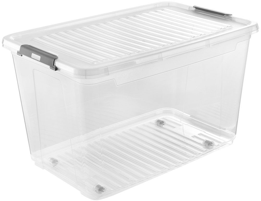keeeper Aufbewahrungsbox Clipbox Leo (Set 4 St) 56 L, 59 x 38 x 35,5 cm (Set, 4 St), Schanierclips, Doppelöffnung, 90° drehbare Räder, fixierbarer Deckel