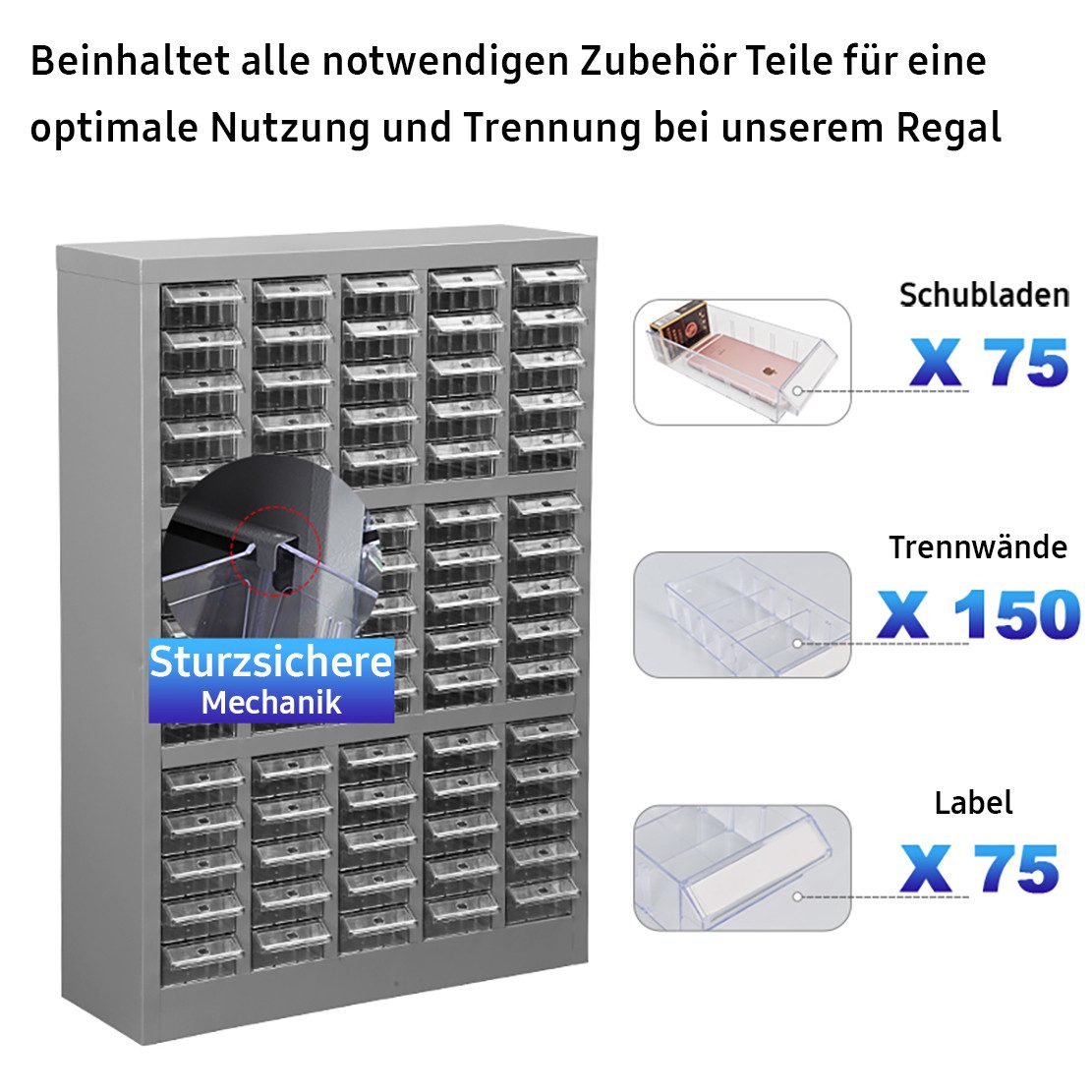 TK-Handel Sortimentskasten Metall Regal Lagerbehälter Lagerboxen Sichtlagerboxen Kleinteile Lager (Schraubenregal, Schrank), Sturzsicher, kleinteilemagazin, Lagerregal, Werkstattregal