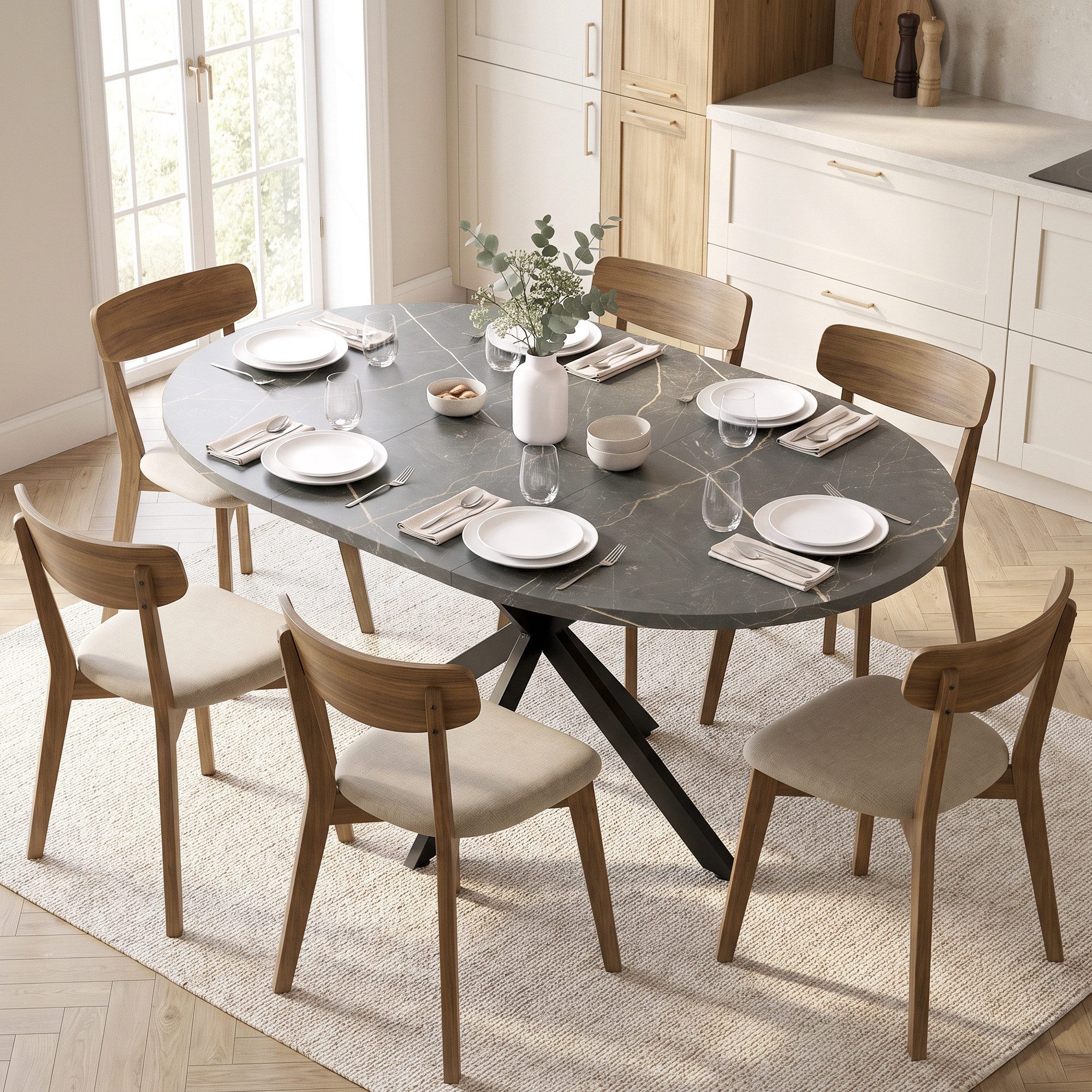 HOMCOM Esstisch Ovaler Küchentisch Esszimmertisch für 4–6 Personen mit Spinnenbein (Set, 1-St., 1 Tisch), für Küche, Esszimmer, Home-Office Schwarz