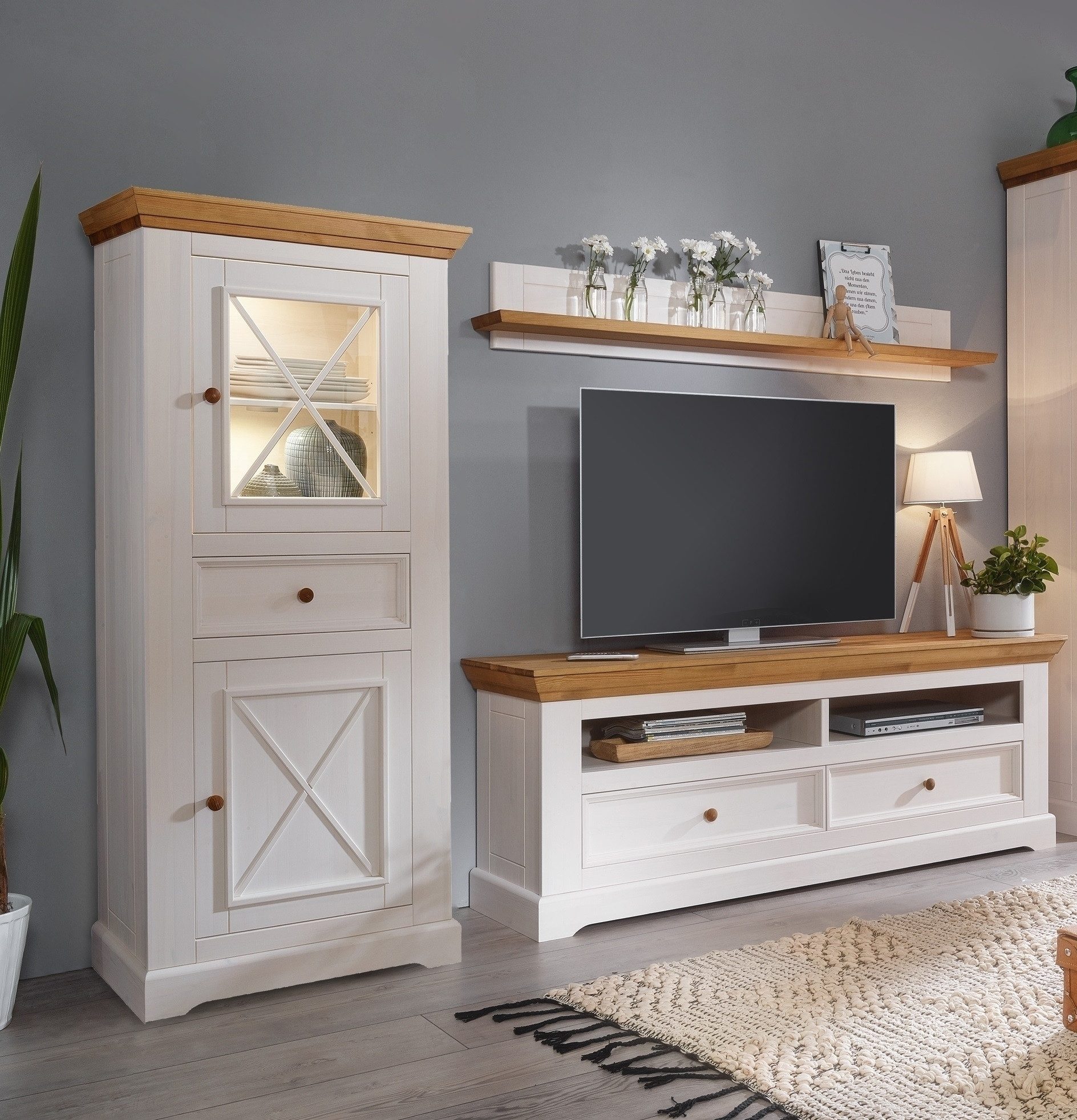 G+K Мебельvertriebs GmbH Wohnwand (3-teilig) weiss / eichefarbig - 248x177x42 (BxHxT), (3-teilig)