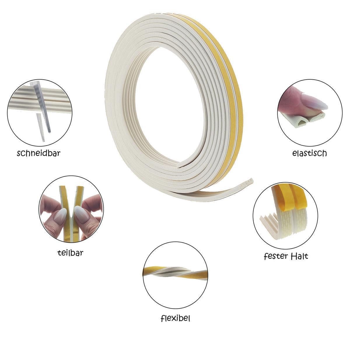 varivendo Dichtungsband P-Profil Dichtband 6m weiß für Fenster und Türen, (Rolle, 1-St., Gummidichtung), abdichtungsband luftdicht fensterdicht türdicht scheibendichtung