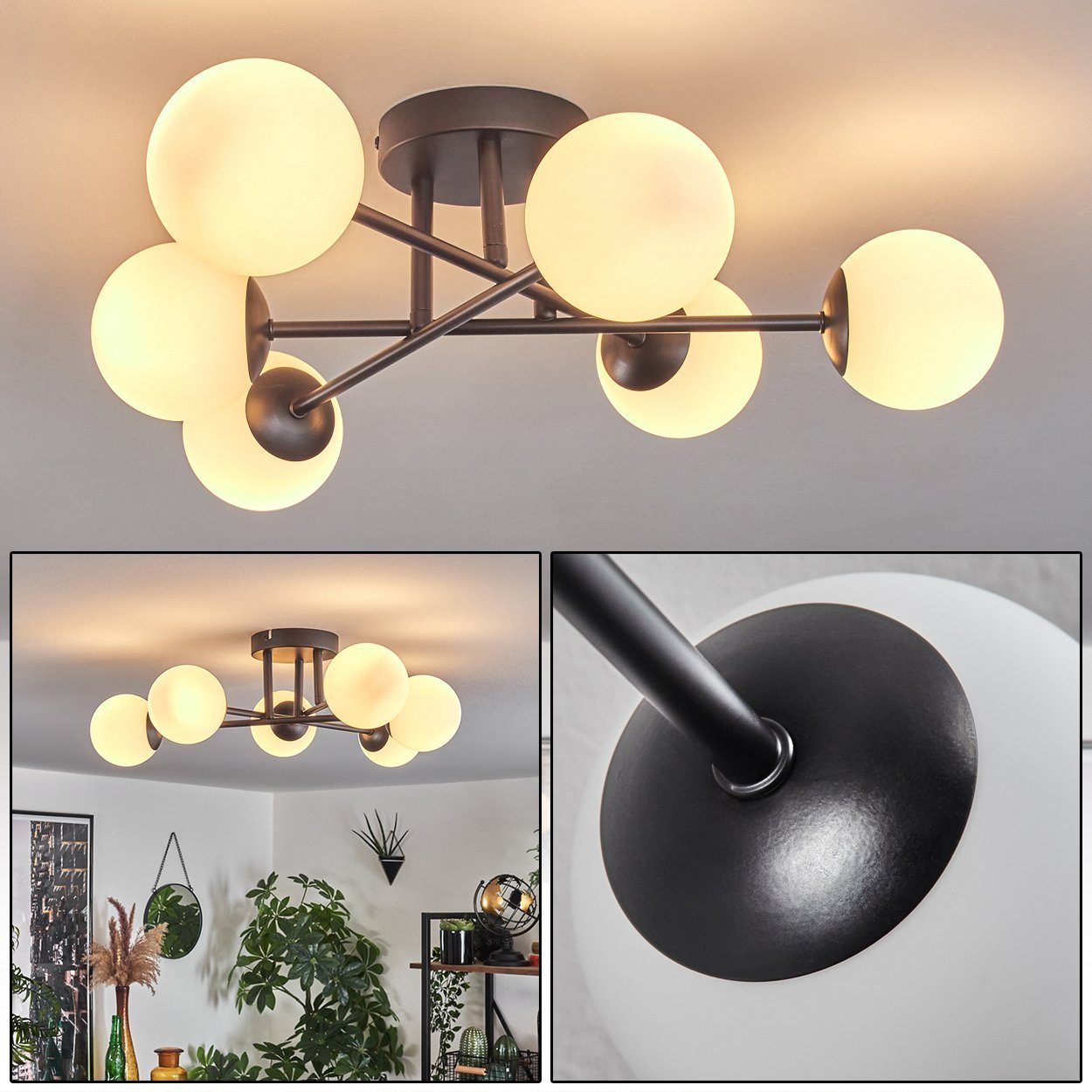 hofstein Deckenleuchte Deckenlampe aus Metall/Glas in Schwarz/Weiß, ohne Le günstig online kaufen