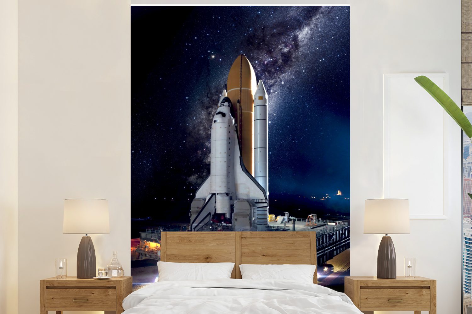 MuchoWow Wandtapete bedruckt, Sterne, Rakete Montagefertig - Fototapete für Tapete St), - Weltraum Matt, (3 Wohnzimmer, Vinyl