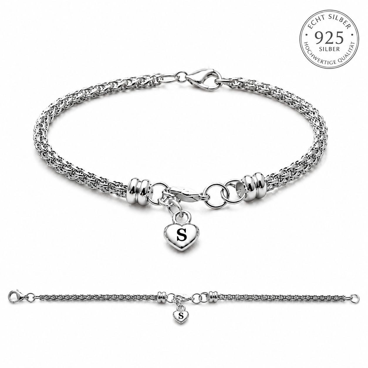 Silberarmband Armband 925 Sterling Silber Herz Anhänger geflochten Damen Schmuck