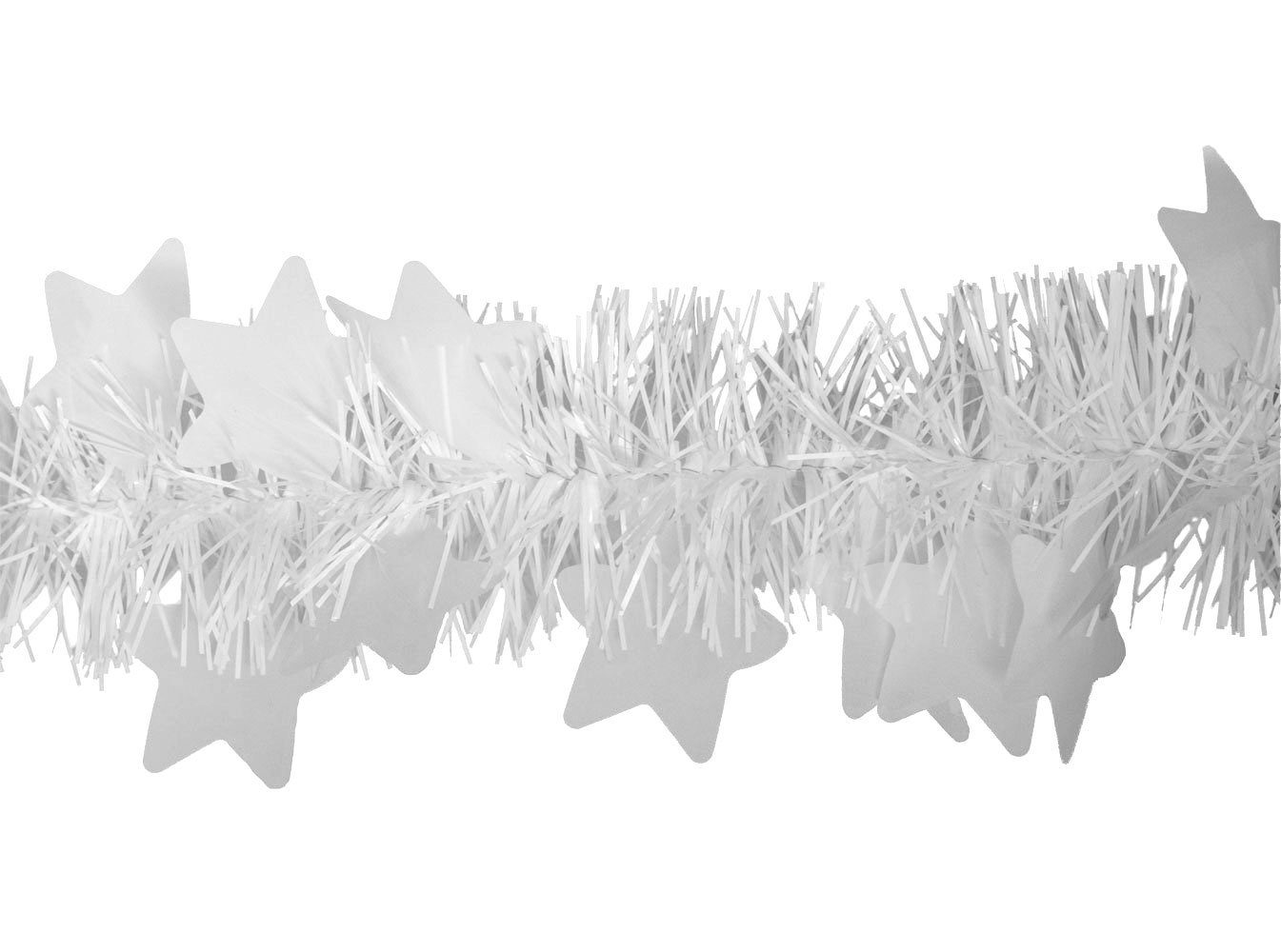 Creativery Lametta, Weihnachtsgirlande Lametta mit großen Sternen 9cm x 2m weiß matt