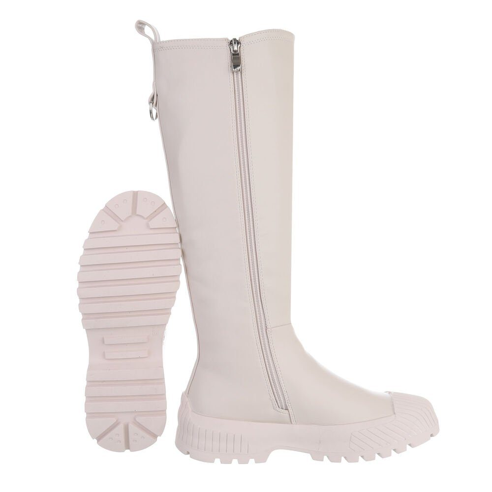 Ital-Design Damen Freizeit Plateaustiefel (78060020) Flach Plateaustiefel in Beige