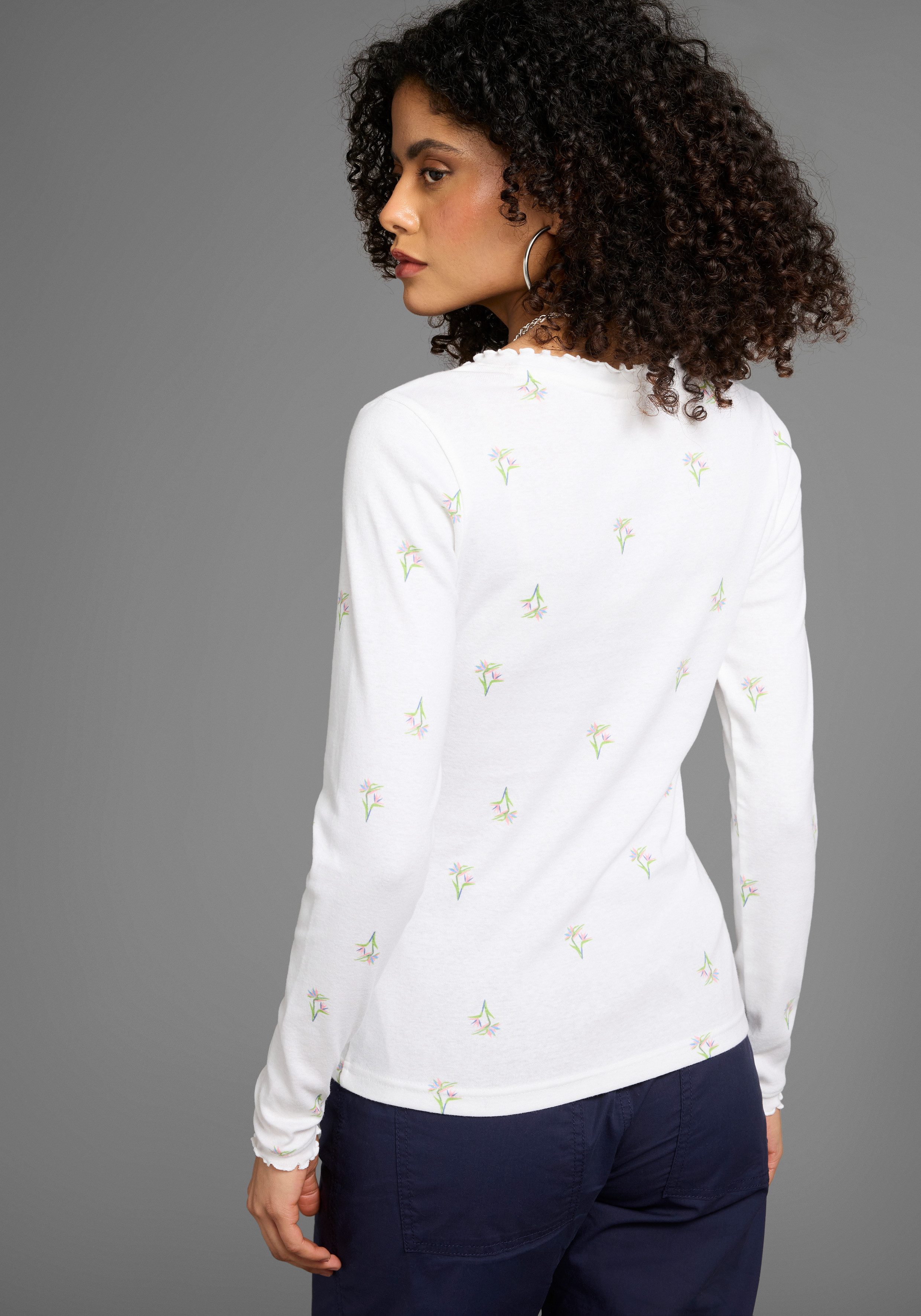 KangaROOS Langarmshirt mit Blumendruck und Knopfleiste günstig online kaufen