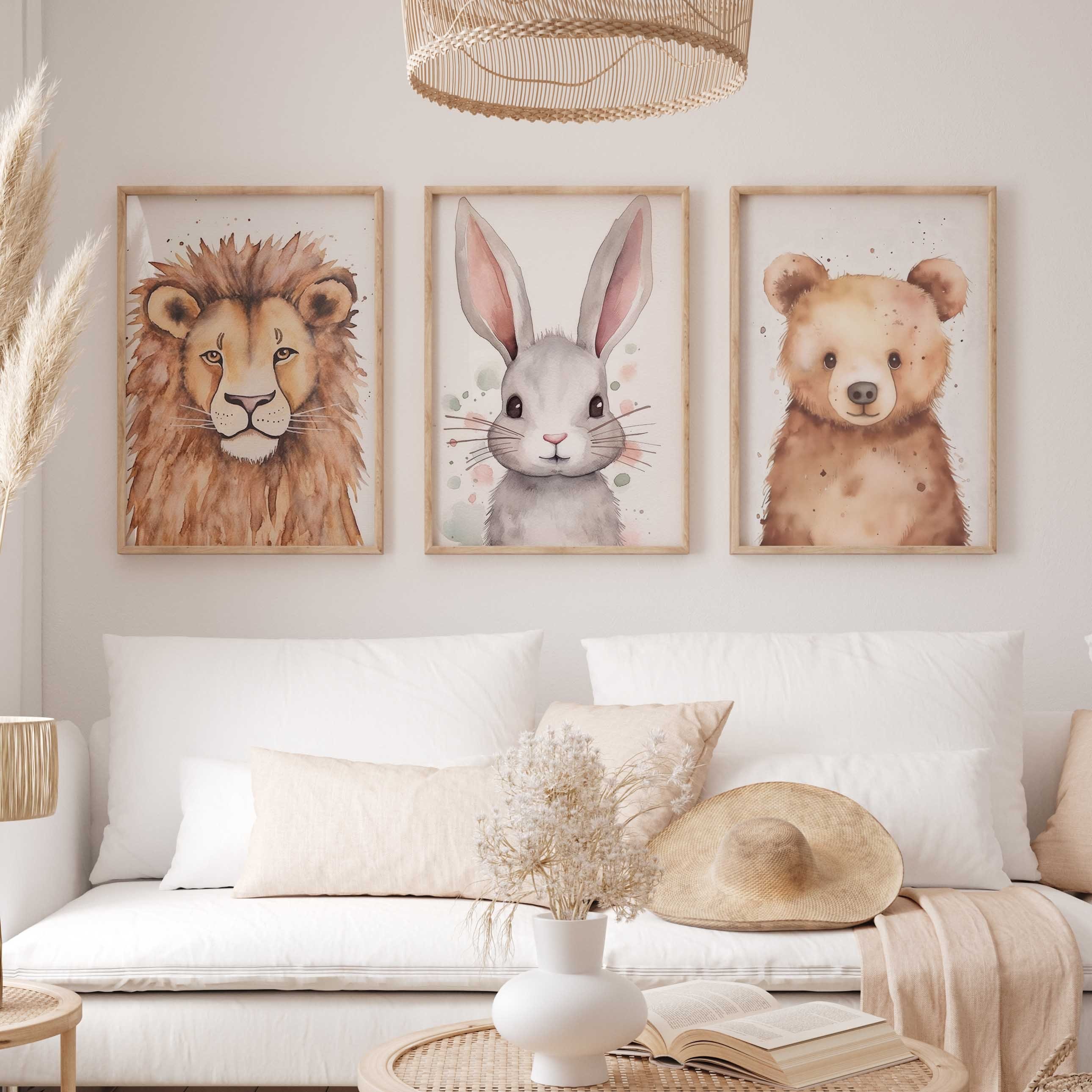 3er Tierportraits, Poster verschiedenen in Set P791 Premium Wandposter Kinderzimmer WANDKIND Größen / Poster