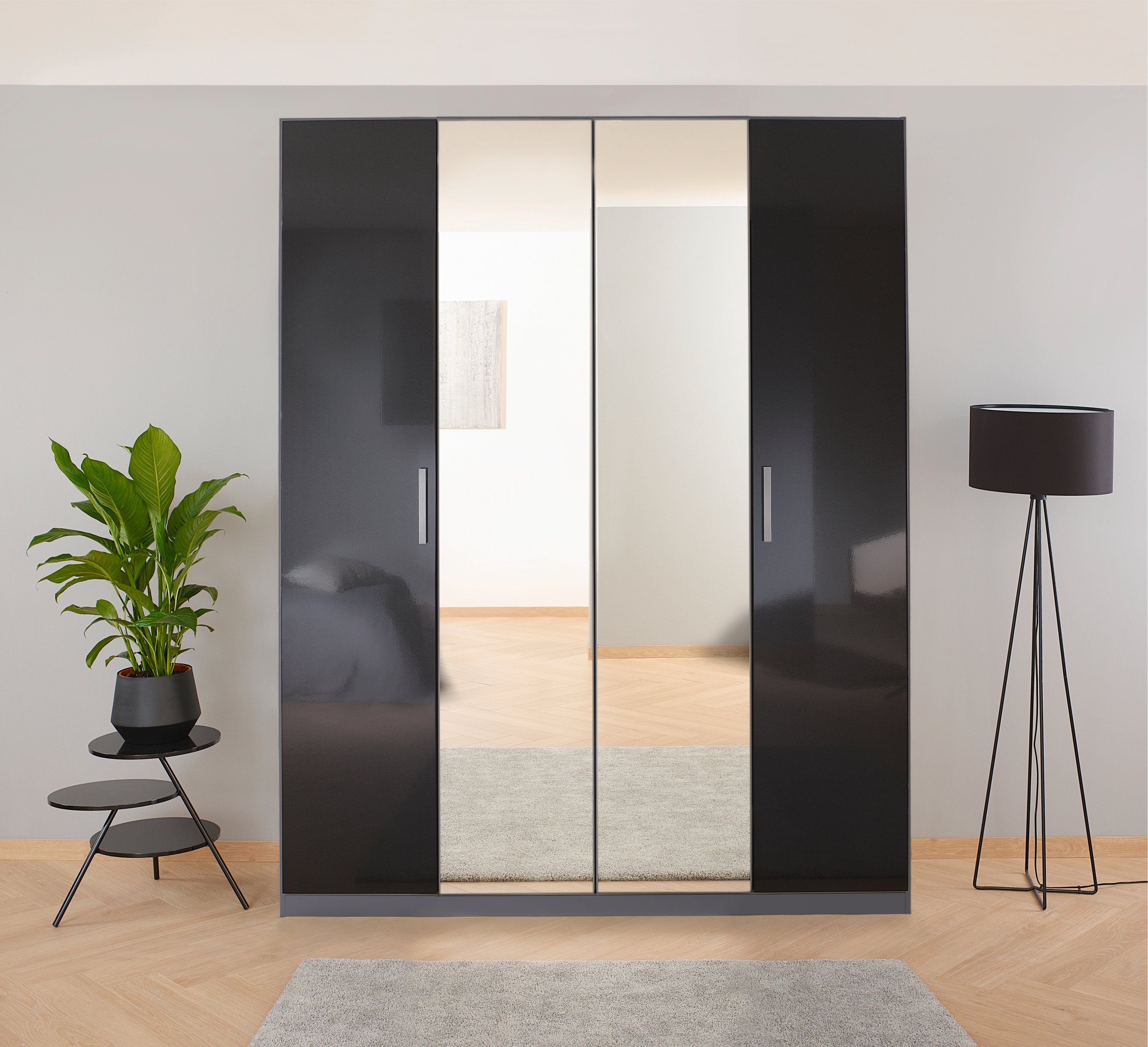 Drehtürenschrank Kleiderschrank Schrank Garderobe Ankleide KOLUNA mit Hochglanz-Front