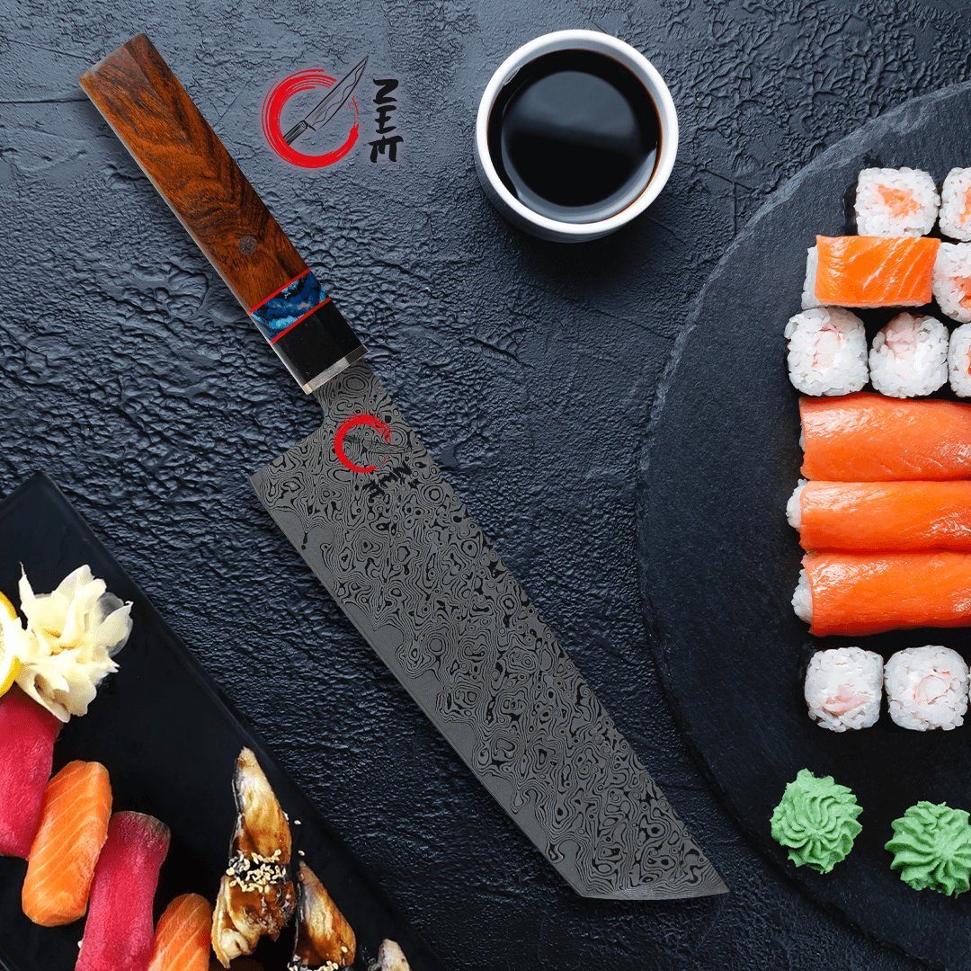 Küchenkompane Damastmesser ZEM Damastmesser Hiatari – Nakiri 20cm – VG10 Stahl