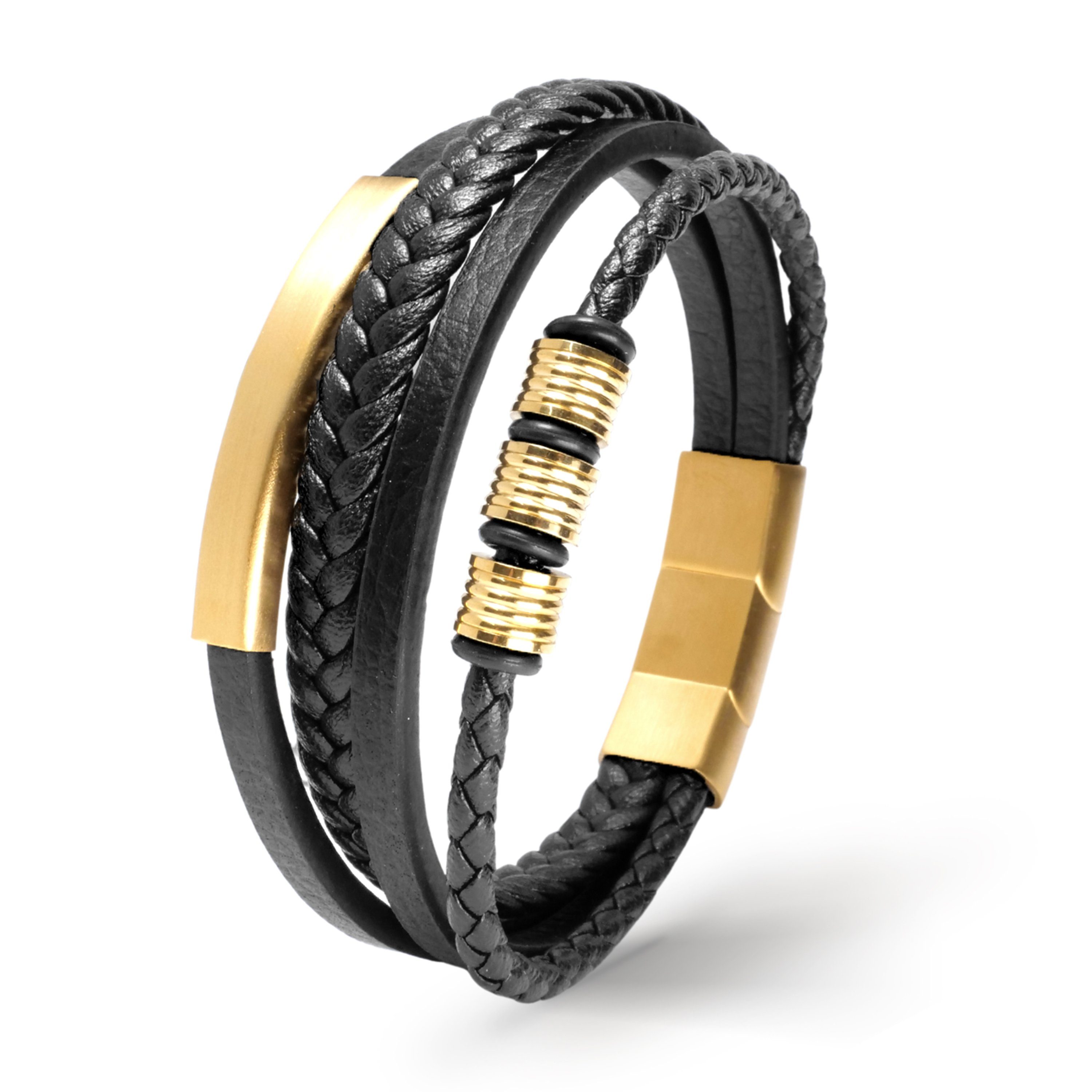 UNIQAL.de Lederarmband Herren "SHAPE" handgefertigt, geflochten, verstellbar (Klassisch, casual, elegant), aus Rindsleder, Edelstahl-Magnetverschluss mit Verlängerungsglied