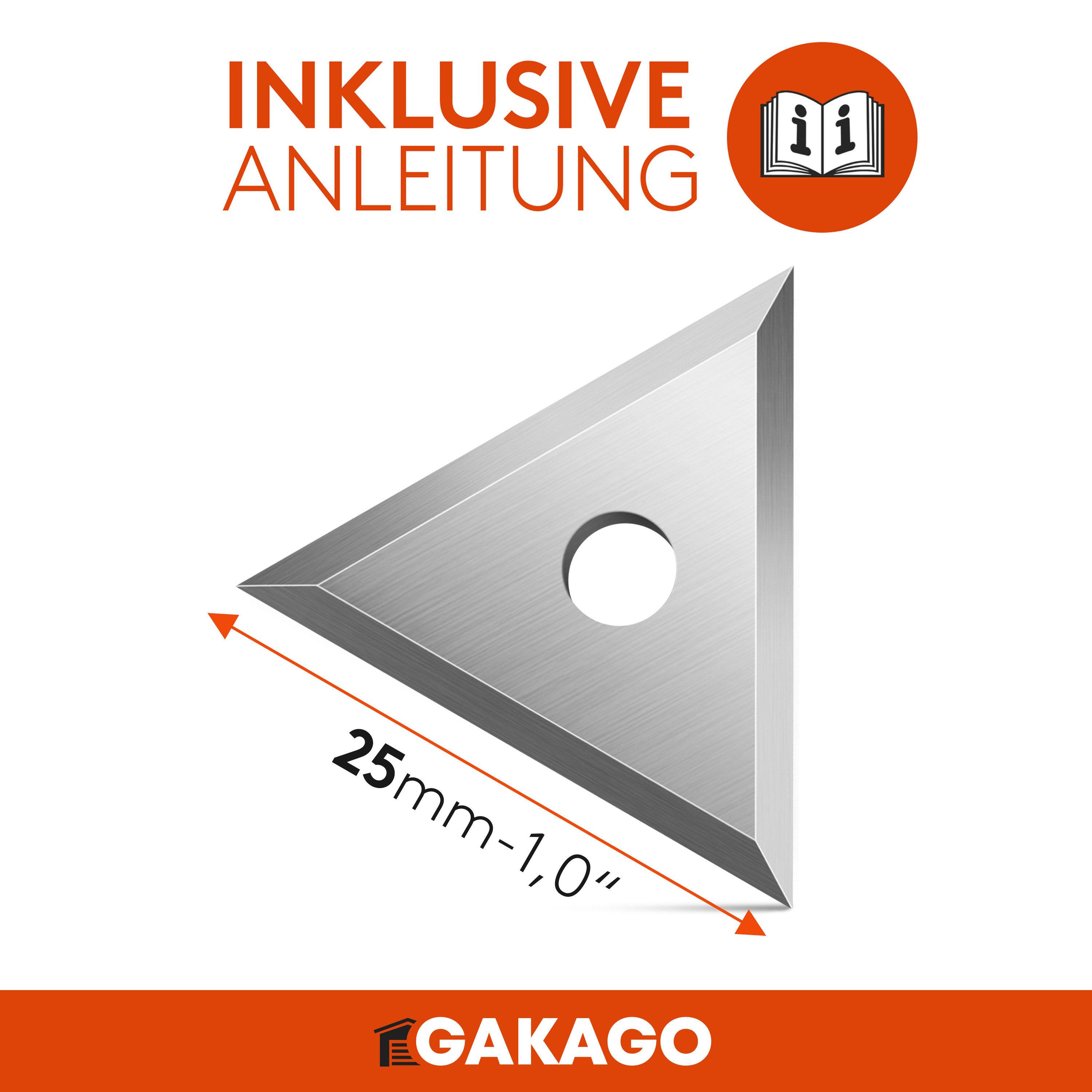 Gakago Universalschaber Ersatzklingen (2er Pack) 25mm Dreieckklinge aus Wolframcarbid - Holz, Metall, Beton oder Stein