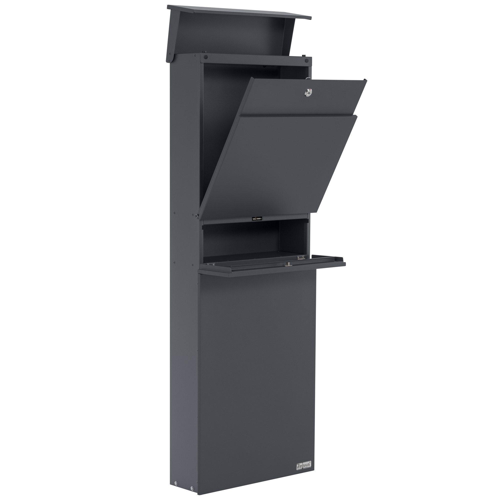 Zelsius Standbriefkasten Briefkasten mit Zeitungsfach, Standbriefkasten in Anthrazit (RAL7016), Standhaft gegen Wind- und Wettereinflüsse