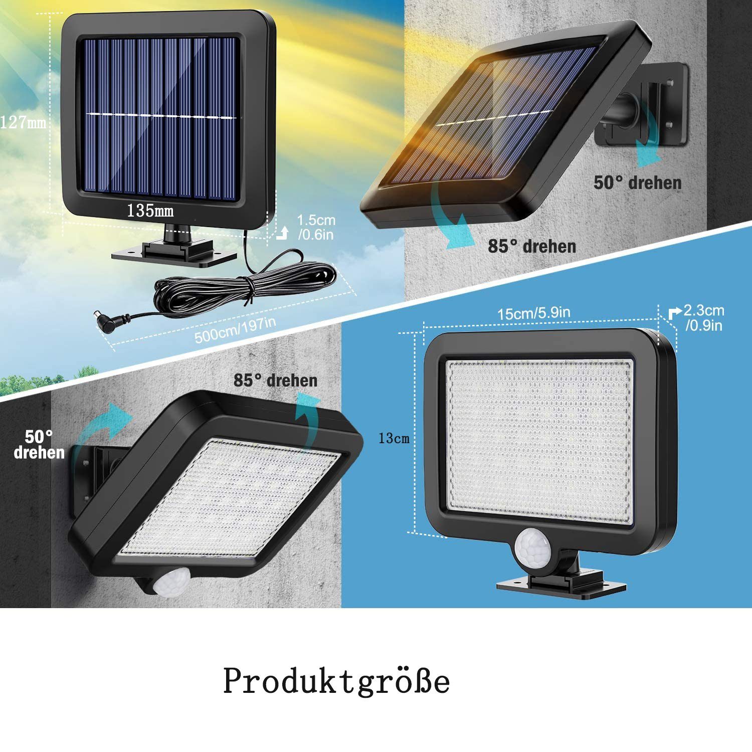 LED mit Solarlampen Bewegungsmelder LED Solarleuchte Außen, für GelldG Außen 56 Solarleuchte