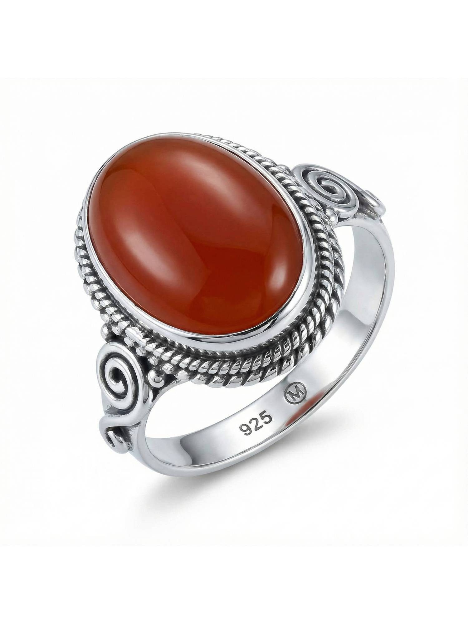 mantraroma Silberring SINTA aus 925 Silber mit Karneol (Ring mit Schmuckbeutel), Damenring aus 925er Silber