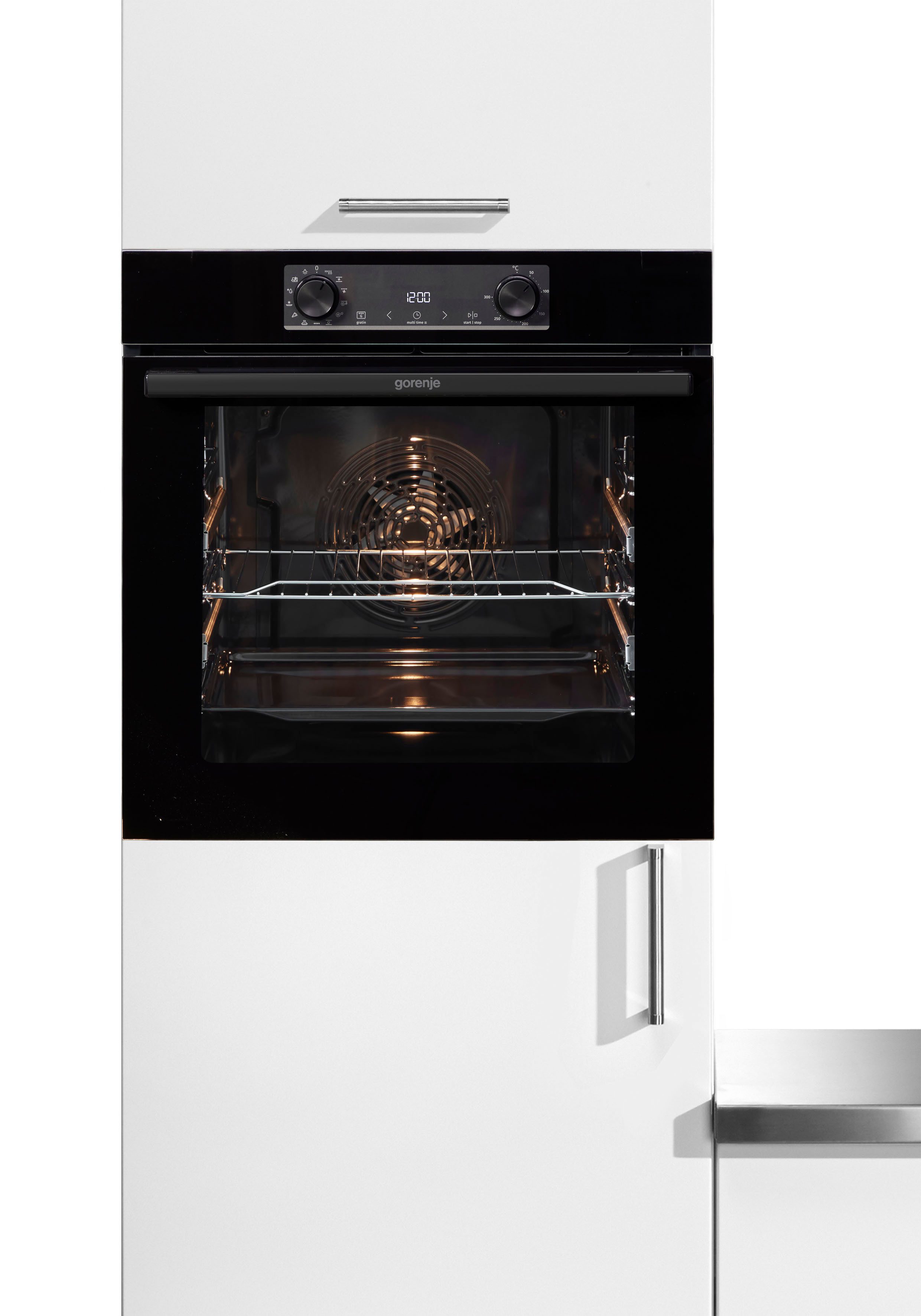 GORENJE Einbaubackofen BOS6737E09BGOT, mit 2-fach-Teleskopauszug, Aqua-Reinigungsfunktion, Pizzafunktion mit 300 °C – perfekt für Pizza, Focaccia und mehr!