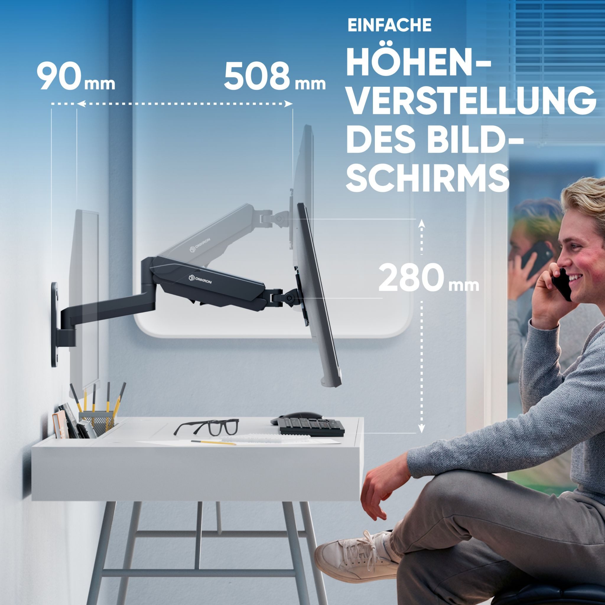 ONKRON Monitor-Halterung 13-34 Zoll, bis 8 kg, VESA 75x75-100x100, G150-B, (bis 34,00 Zoll, Monitor Wandhalterung, 1-tlg., Monitor Wandhalterung, neigbar, schwe – Bild 4 von 5