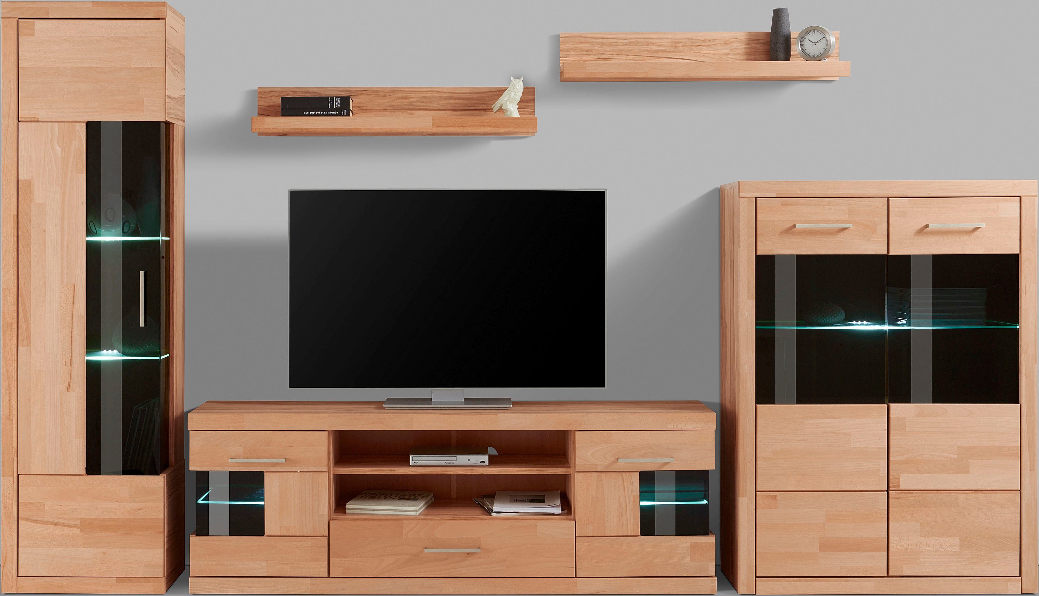 OTTO home Wohnwand Ribe Wohnwand Set-5 St., (Set, 5-St), Glaseinsatz aus gehärtetem Glas,Böden teilweise versetzbar