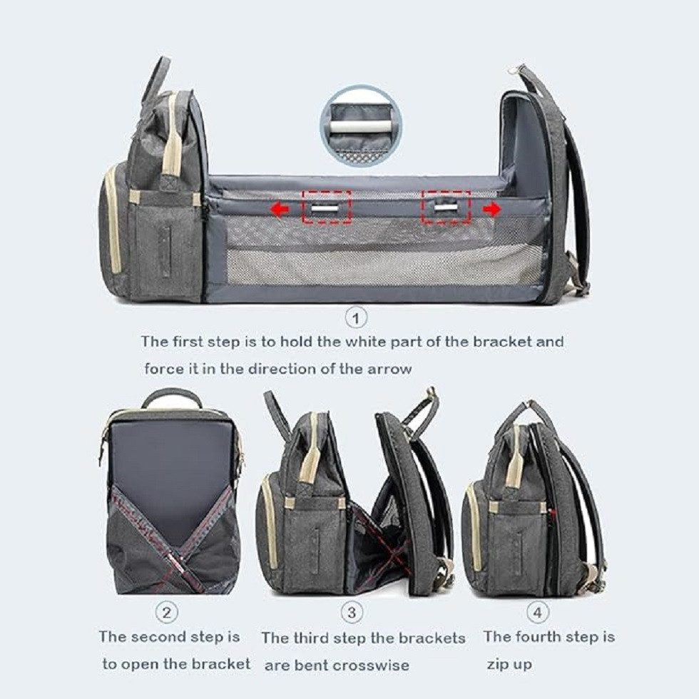 Vivitar Wickeltasche mit Tragbarem Reisebett, Große Kapazität und Isolierten Fächern (Isolierte Fächer, Ergonomisch und Robust, 4-in-1 multifunktionale Wickeltasche, Große Kapazität, Viele Fächer mit Isolierter Flaschentasche, 3-tlg), Langlebiger, Wasserabweisender Babyrucksack für Mama und Papa