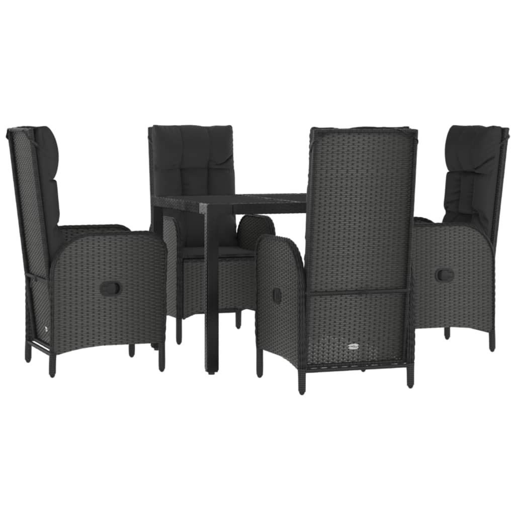 Garten-Essgruppe 5-tlg. Garten-Essgruppe mit Kissen Schwarz Poly Rattan