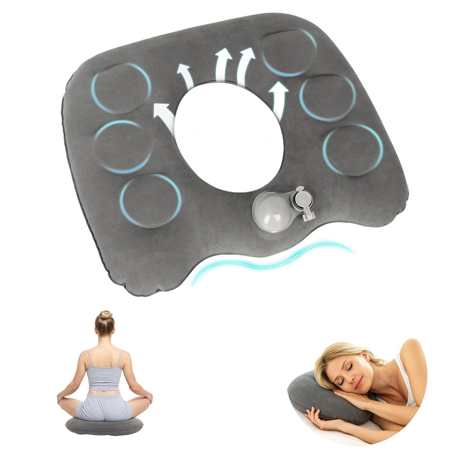 Refttenw Sitzkissen Tragbare Perforiertes Anti-Dekubitus-Kissen,Aufblasbares Sitzkissen