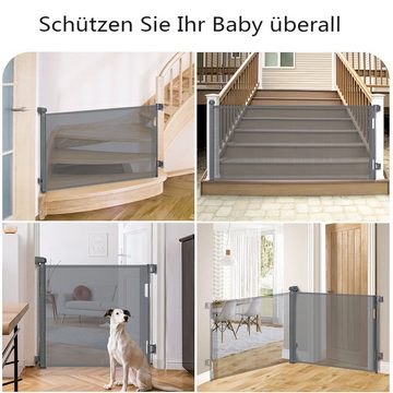 Comomy Türschutzgitter (Baby Treppenschutzgitter Automatische Verriegelung), 0-180°, Einziehbar 140/180cm