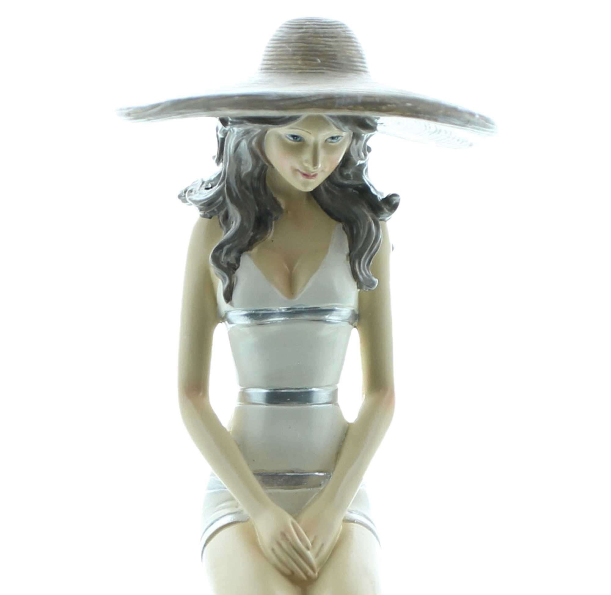 Dekoleidenschaft Dekofigur Dekofigur "Stranddame", maritim, aus Polyresin, nostalgische Badenixe (1 St), Strandfigur, Outdoor Gartendeko