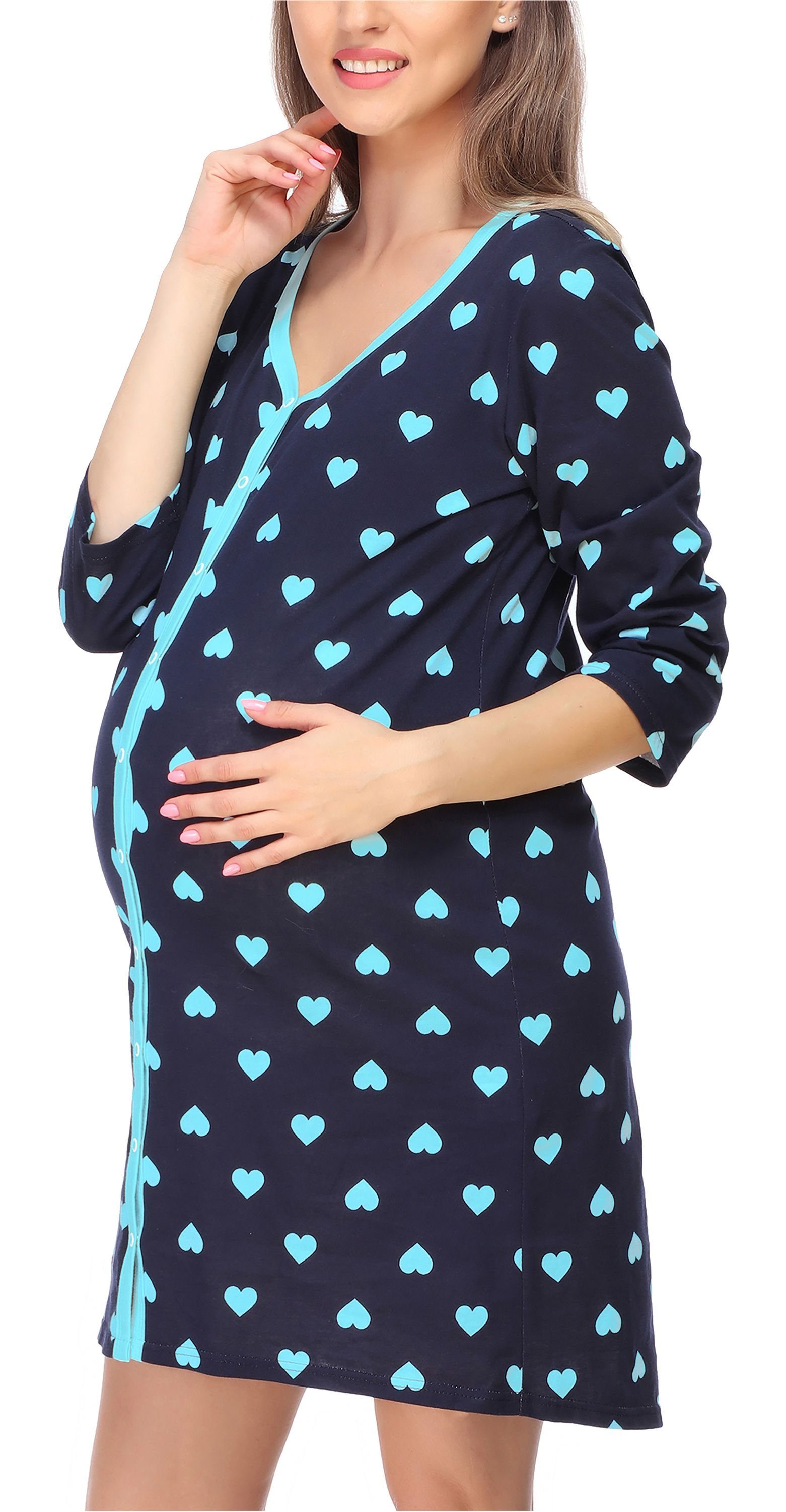 Bellivalini Umstandsnachthemd Damen Umstands Nachthemd 3/4 Arm mit Stillfunktion BLV50-115 (1-tlg)