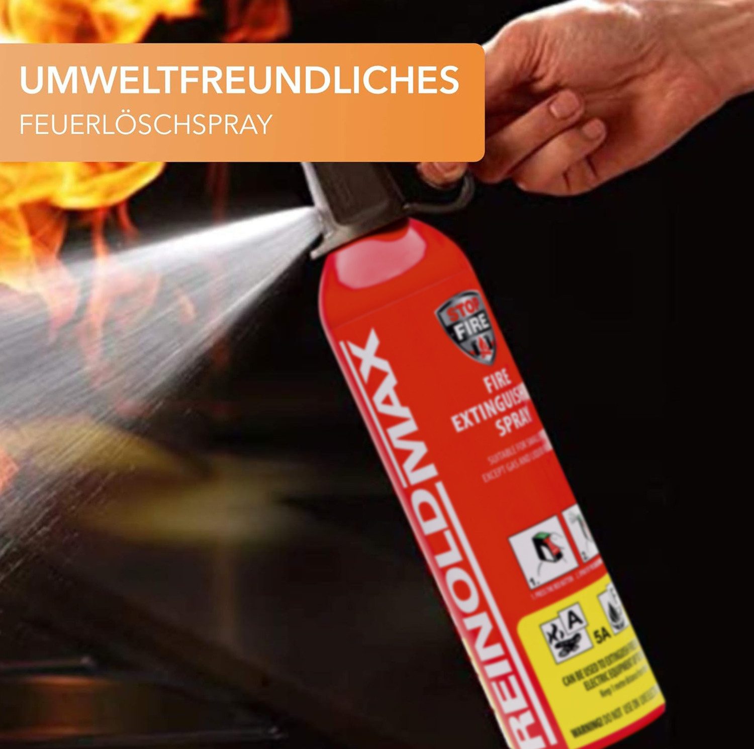Xenotec Feuerlöschspray XENOTEC Premium Feuerlöschspray– REINOLDMAX– ohne Wandhalter, Dauerdruck, Wasser, Löschschaum AFFF 1 %, N2, (1-St) Auto, Wohnung, Wohnmobil, Garten, Grill
