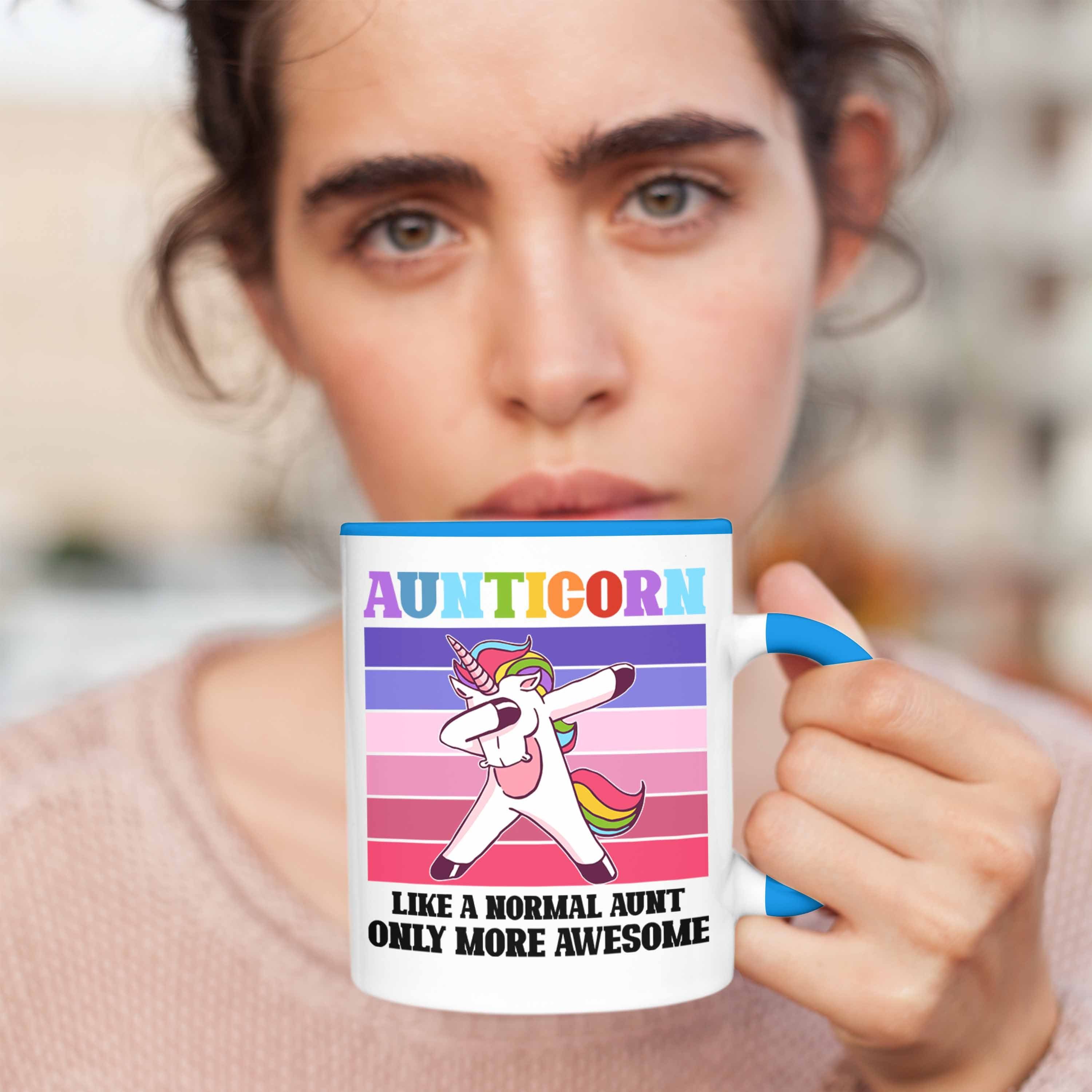 Geschenk Geschenkidee Trendation Blau für Tasse - Tante Trendation Tante Lustiger Tasse Aunticorn Spruch Beste