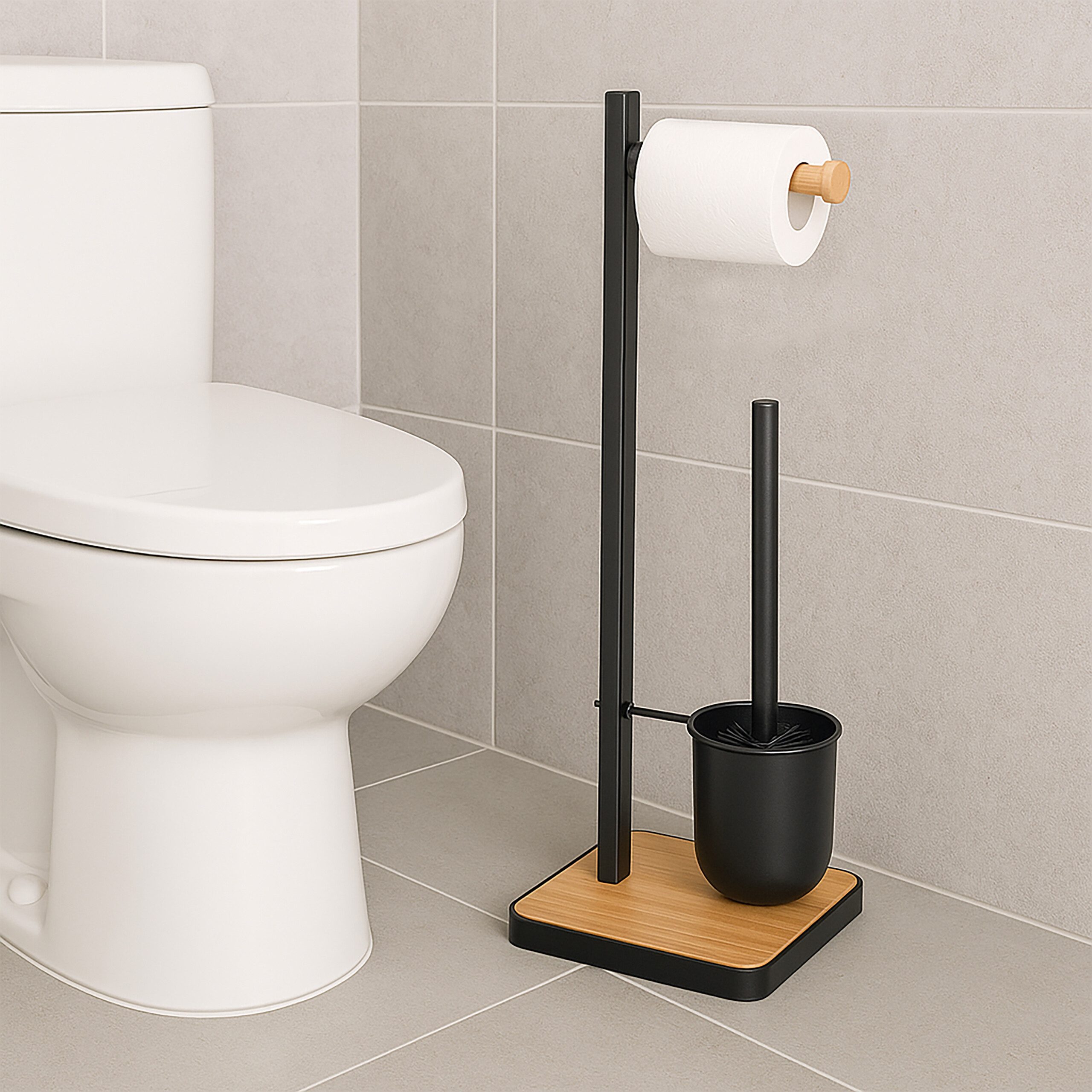 relaxdays WC-Garnitur Bambus Schwarz 2in1 Set günstig online kaufen