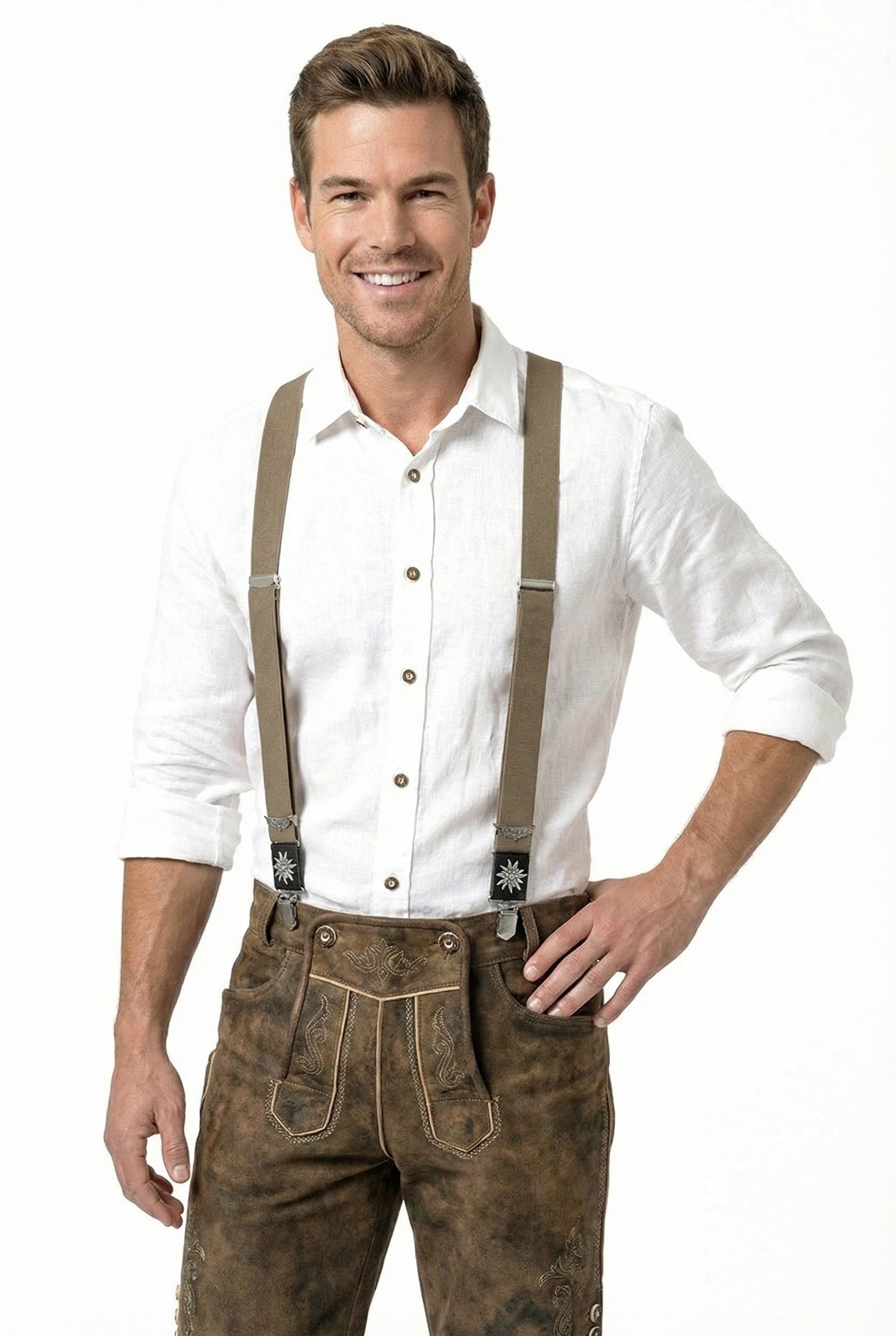 Moschen-Bayern Hosenträger Trachtenhosenträger Hosenträger Herren Edelweiß Beige Braun