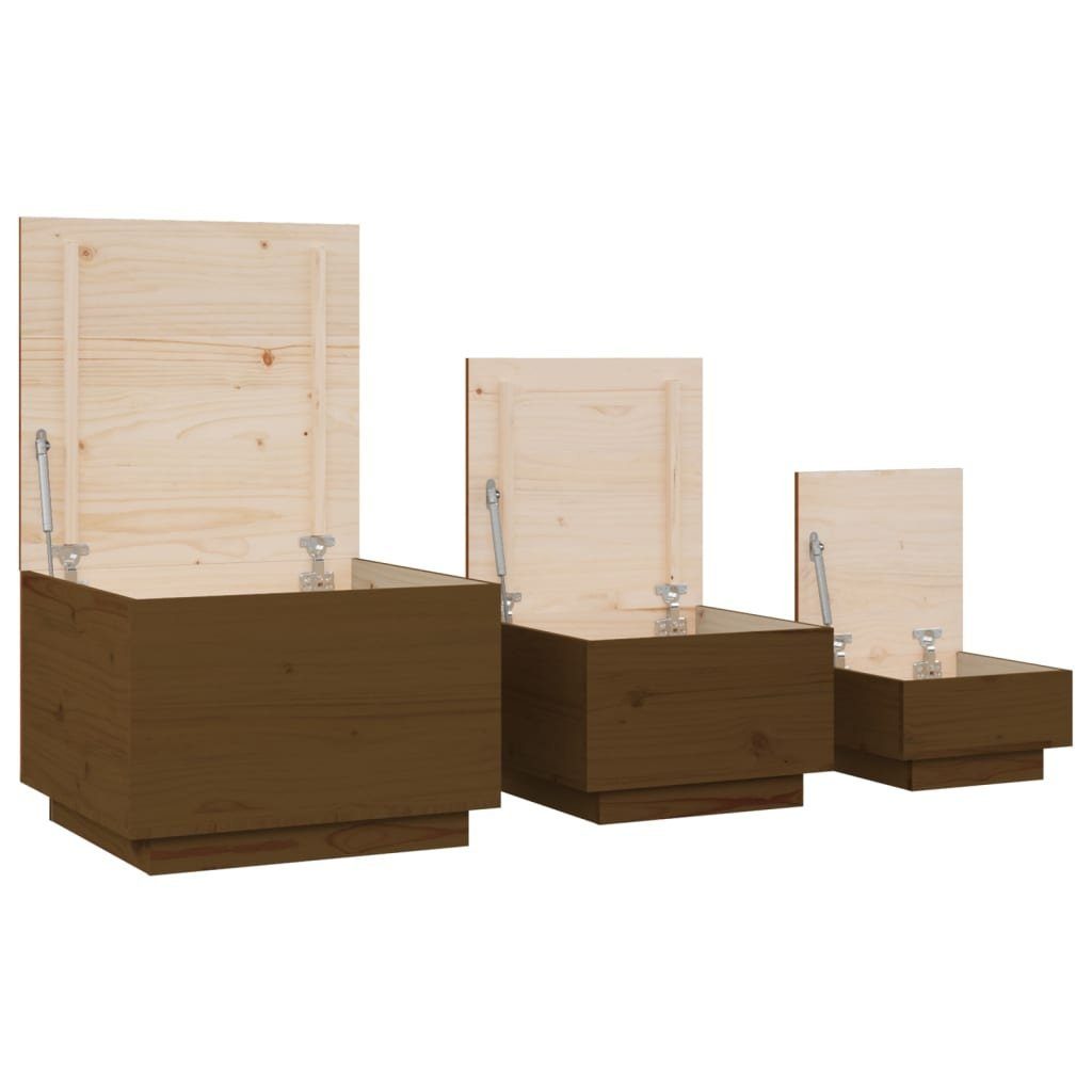 Kiefer Deckeln (3-St) Braun mit Massivholz Stk. Fächerschrank Aufbewahrungsboxen 3 vidaXL Honigbraun