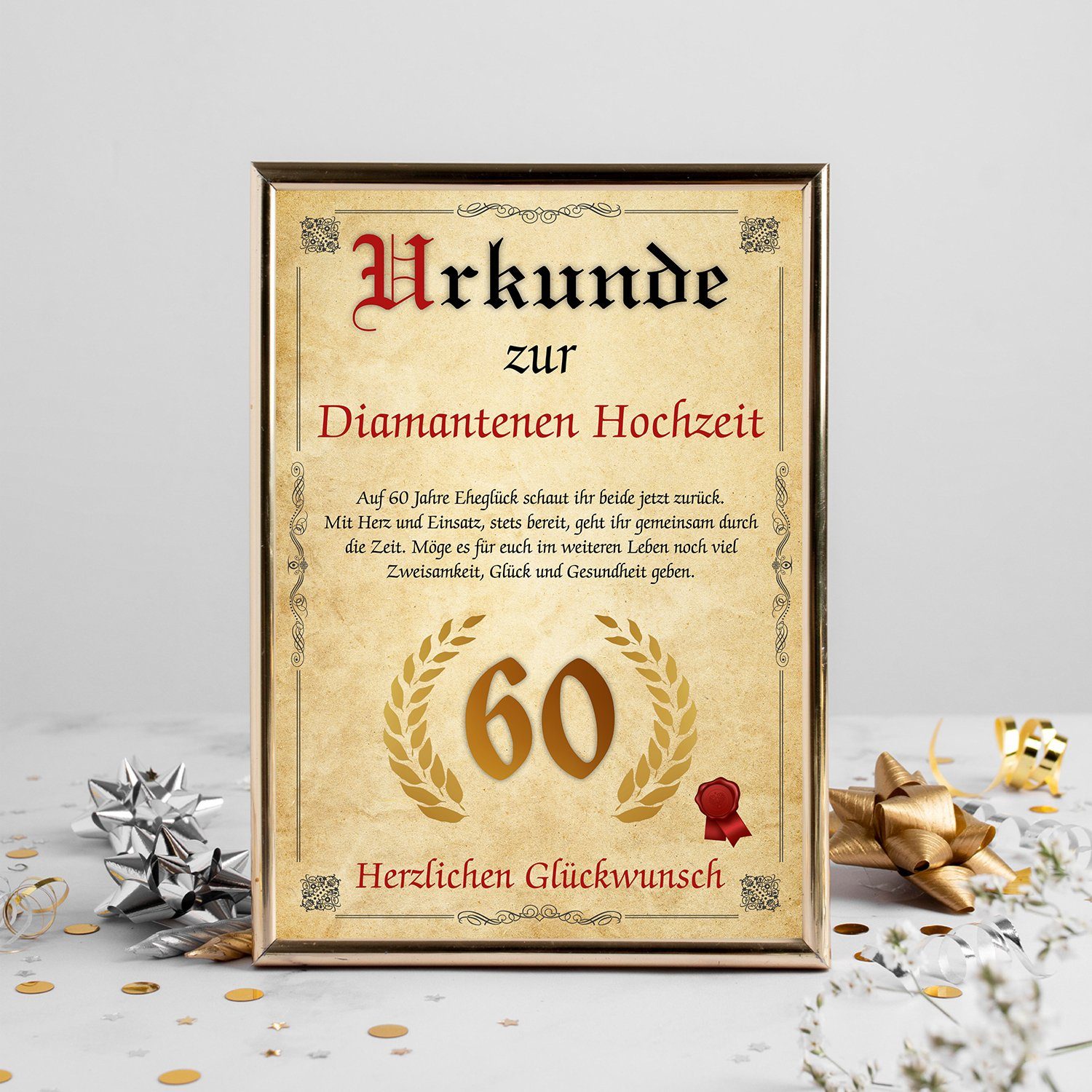 Tigerlino Poster Urkunde zum 60. Hochzeitstag Geschenk 60. Jahrestag Karte Ehepaar, Diamante Hochzeit – Bild 5 von 5