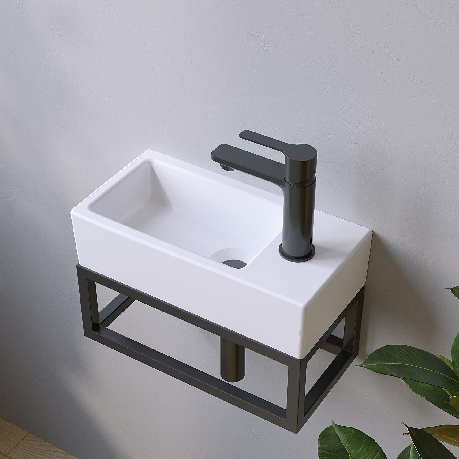 AQUALAVOS Waschbecken Mini Keramik Waschbecken 40,5x20x10,5 cm Pflegeleichte Ohne Überlauf, Platzsparend: Gäste-WC Kleinbäder Renovierung Einfache Installation