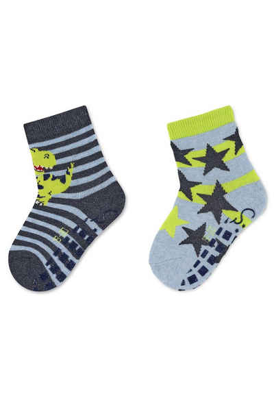 Sterntaler® ABS-Socken ABS-Socken T-Rex + Sterne, 2er-Pack (2er Pack Fliesensocken mit Vollplüsch) Rutschsocken mit Noppen an der Sohle, ABS- Socken mit süßen Motiven
