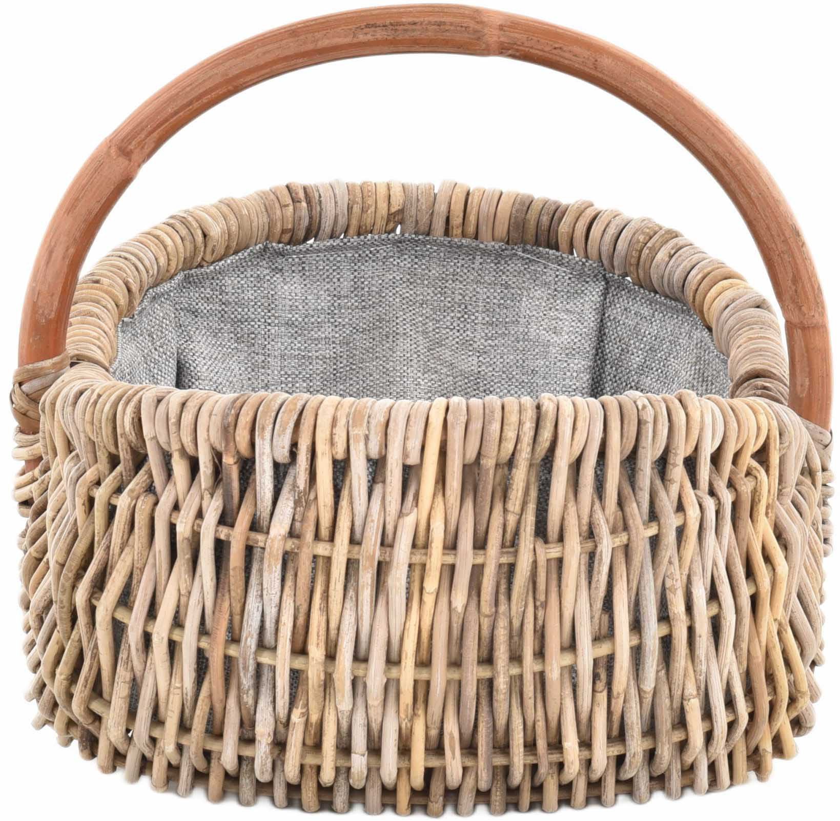 Krines Home Einkaufskorb Holzkorb Einkaufskorb Tragekorb aus echtem Rattan Allzweck-Korb Griff, mit Henkel Griff mit Futter