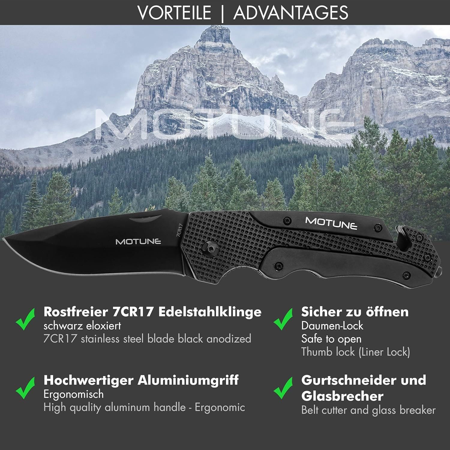 BURI Taschenmesser Klappmesser 3in1 Taschenmesser Outdoor Messer Zweihandmesser Edelstahl