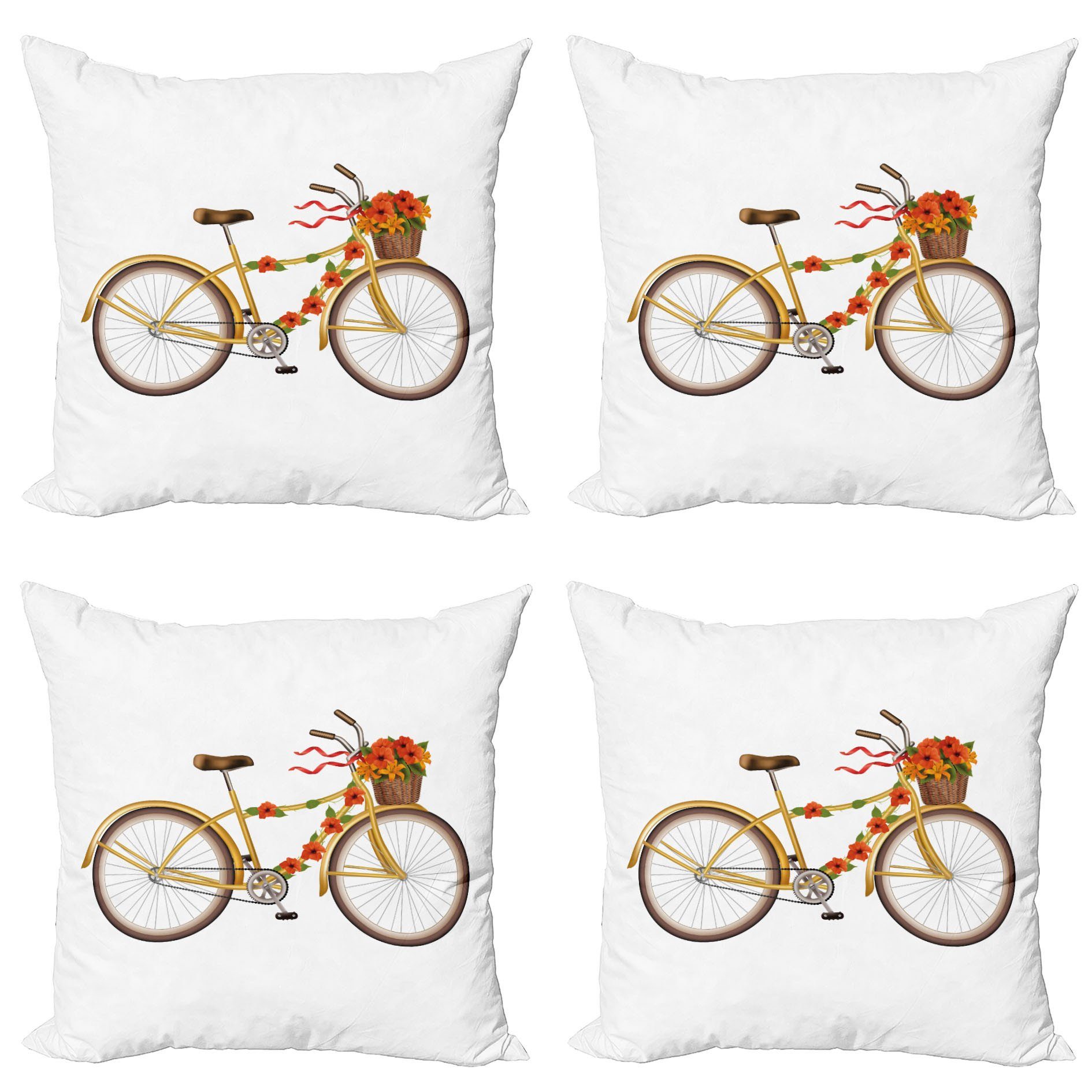 Stück), Bike-Party Accent Doppelseitiger Blumen-Fahrrad Abakuhaus (4 Digitaldruck, Kissenbezüge Herbst Modern