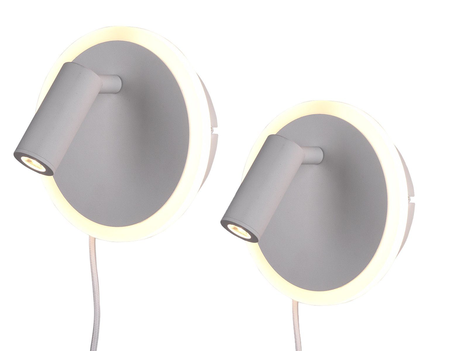 TRIO Leuchten LED Leselampe, LED fest integriert, Warmweiß, 2er Set innen mit Stecker und Schalter Leselampe Lichtspots Bett Ø15cm