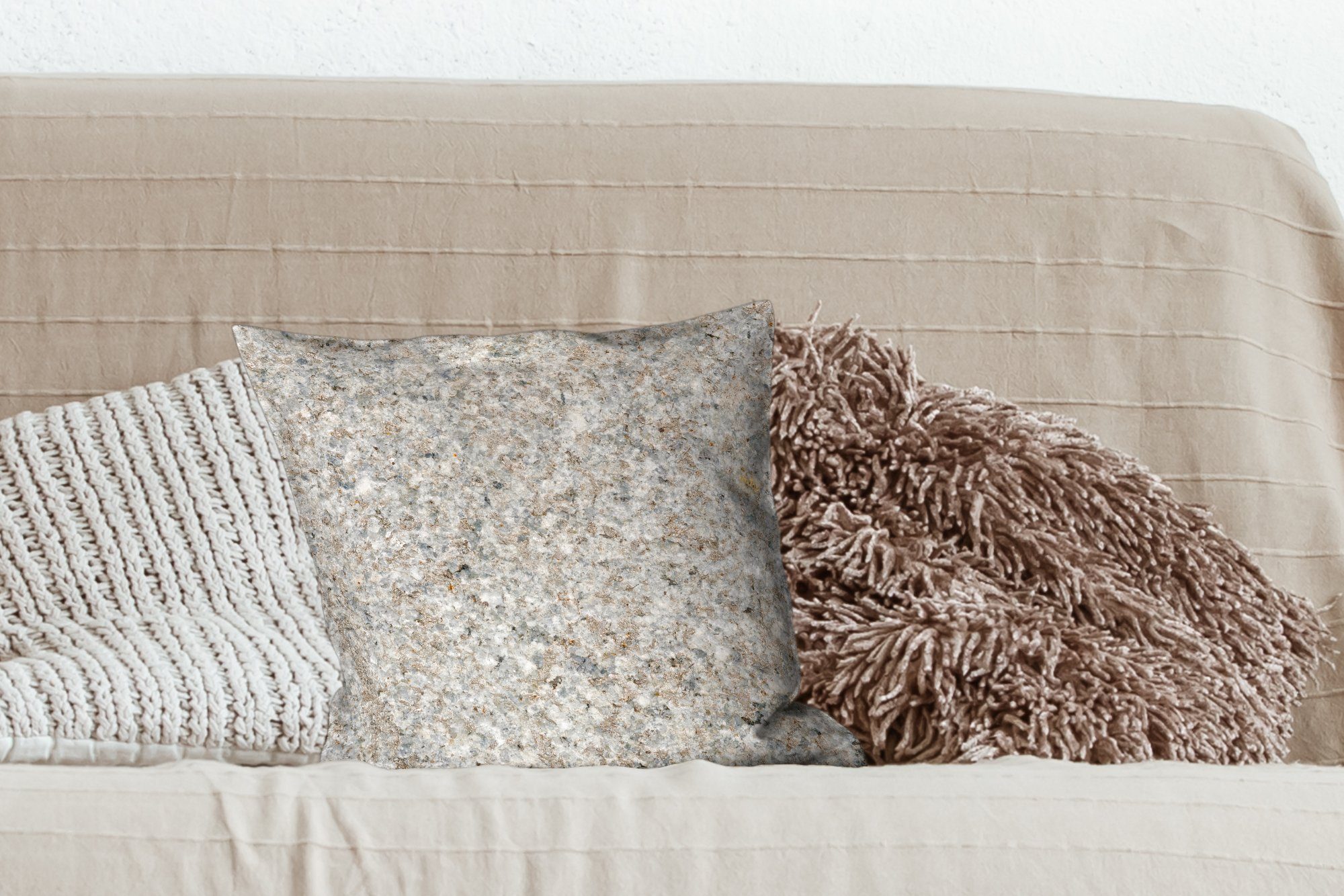 MuchoWow Dekokissen Granit für Schlafzimmer, Füllung - - Deko, - Weiß Stein - Zierkissen Sofakissen Grau Textur, Wohzimmer, mit