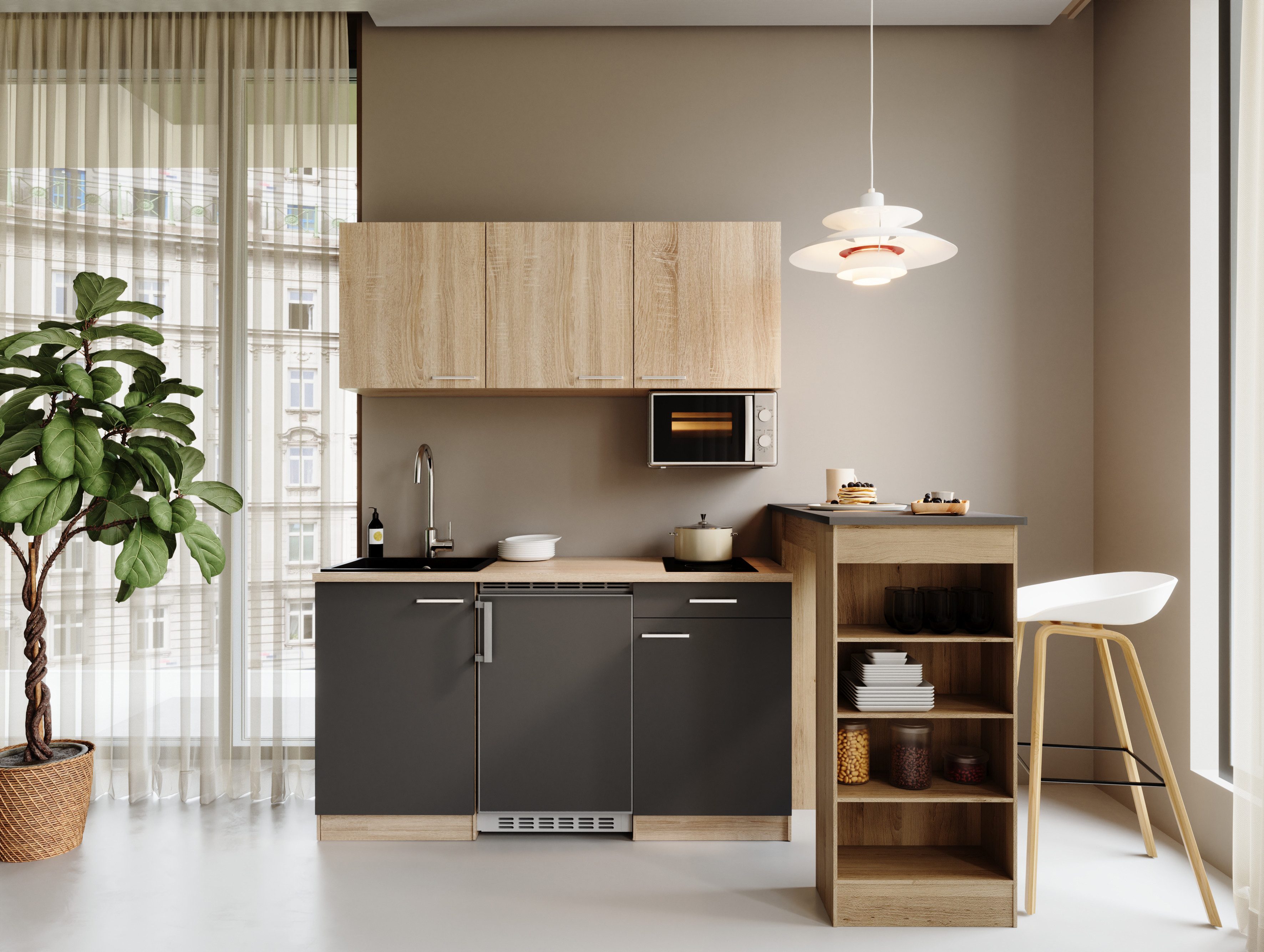 RESPEKTA Pantryküche Ingrid, zerlegt, wahlweise mit Mikrowelle, Soft-Close-Funktion, Breite 150 cm